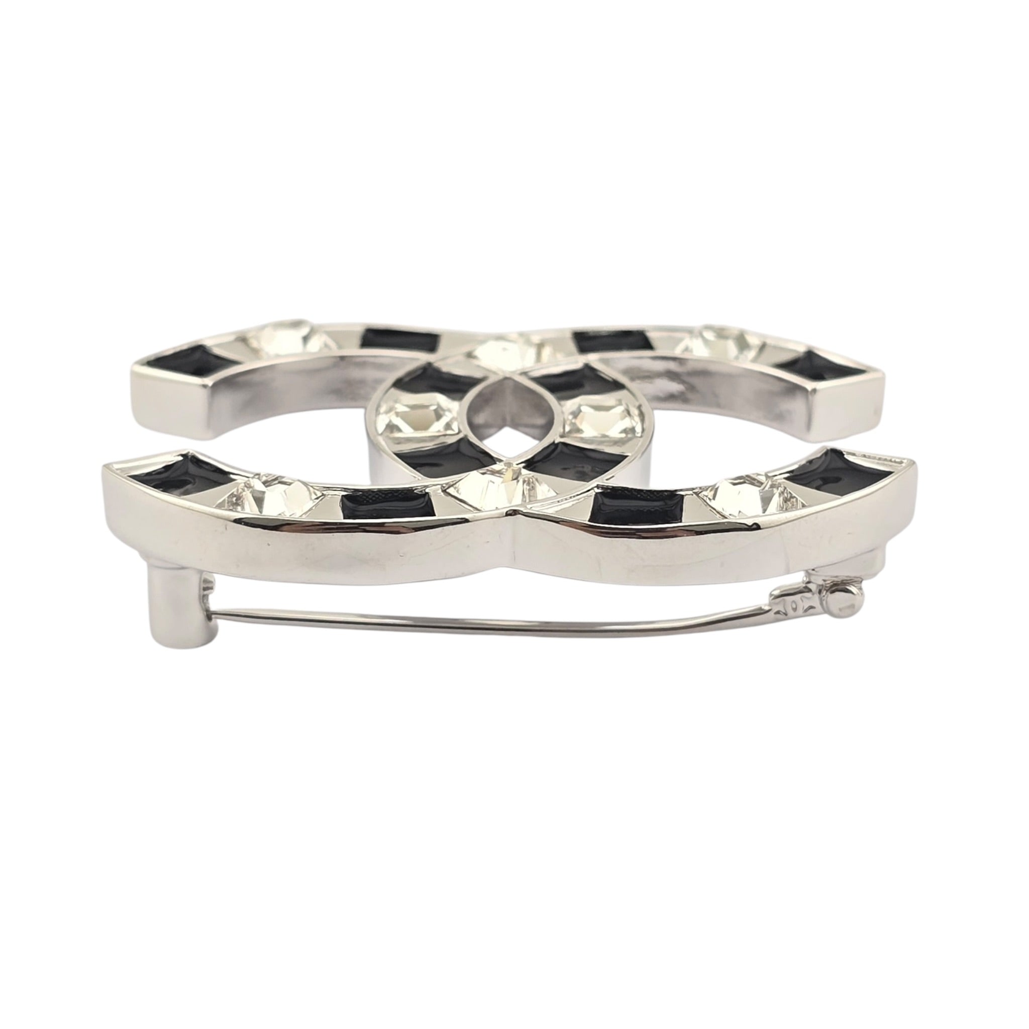 Chanel CC White Crystal Black Enamel Brooch 2025 CHANEL