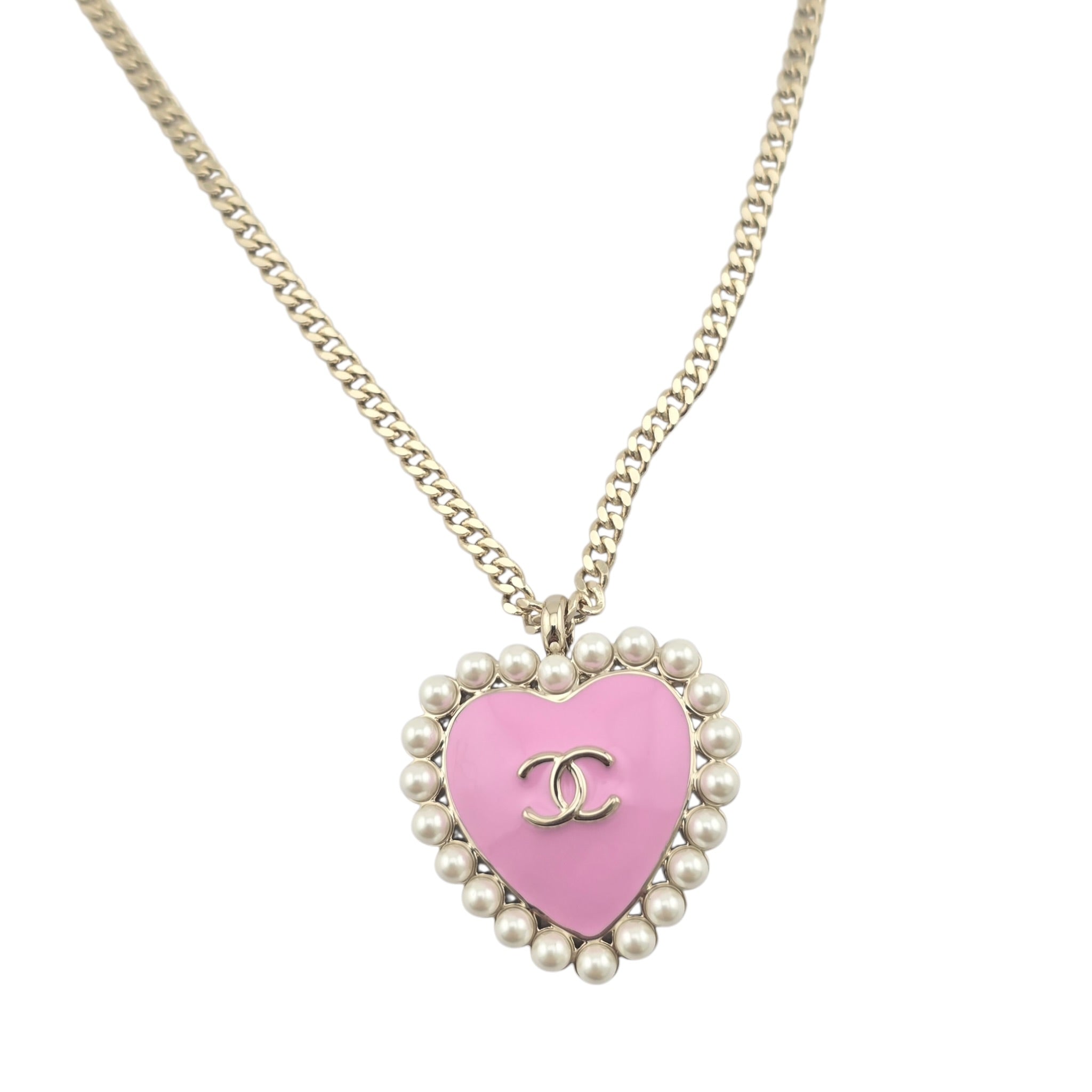 Chanel CC Pink Gold Heart Faux Pearl Necklace 2025 CHANEL