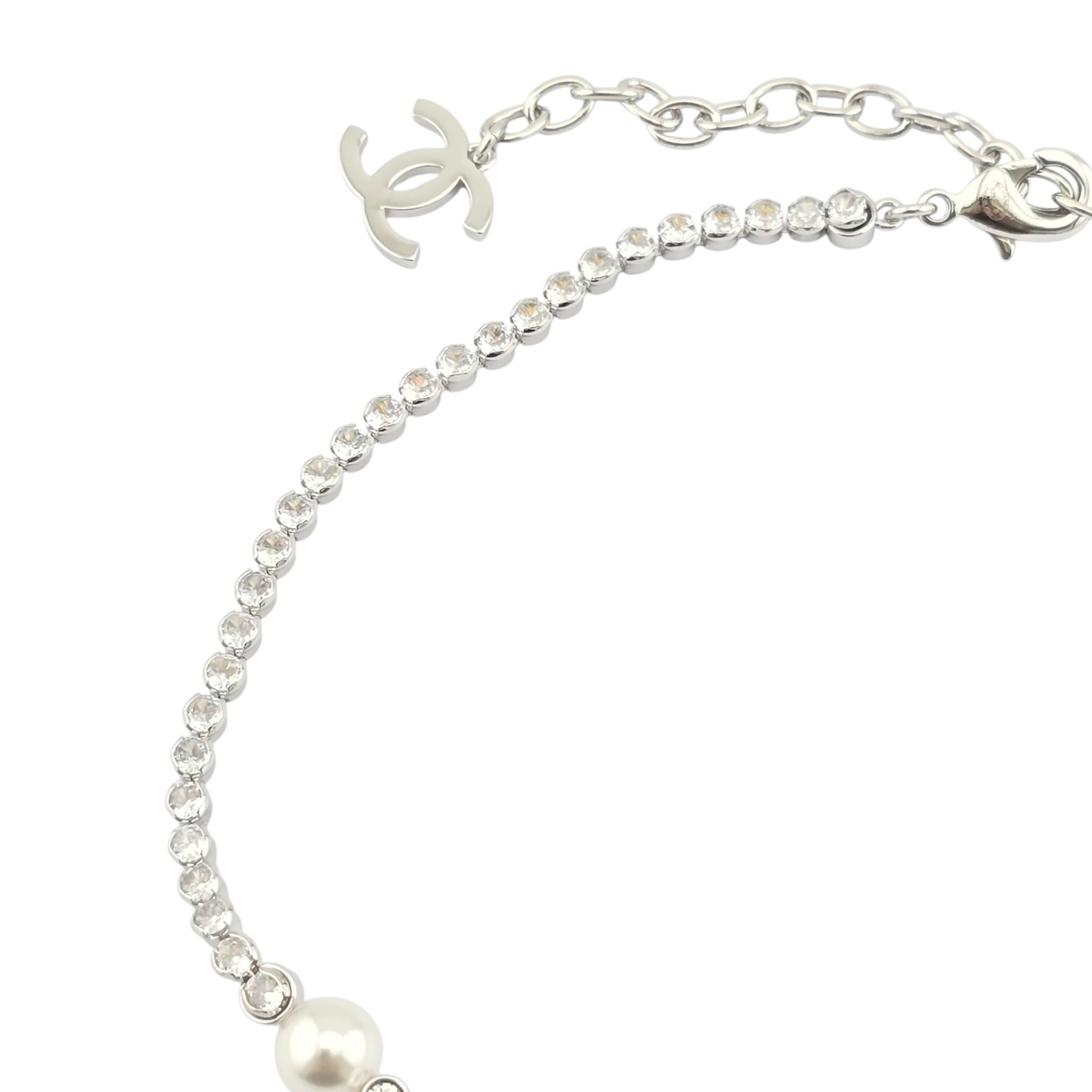 Chanel CC Silver Faux Pearl Crystal Necklace 2025 CHANEL