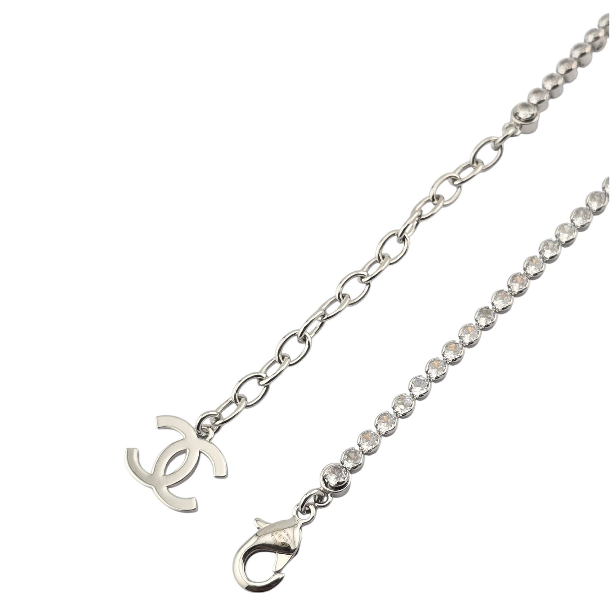 Chanel CC Silver Faux Pearl Crystal Necklace 2025 CHANEL