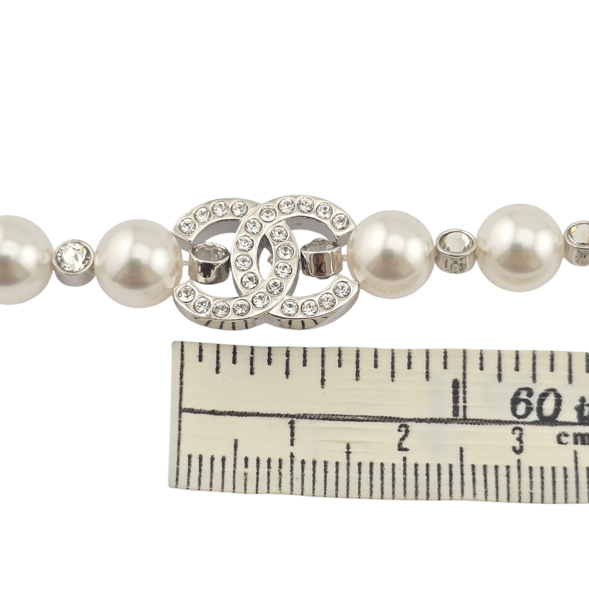 Chanel CC Silver Faux Pearl Crystal Necklace 2025 CHANEL
