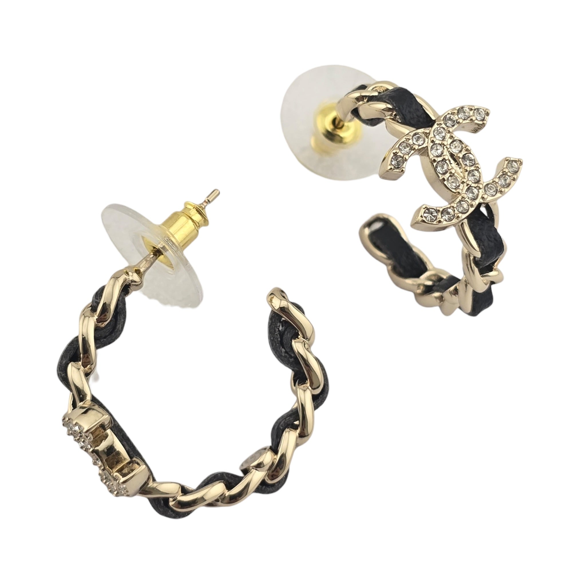 Chanel CC Leather Metal Hoop Earrings 2025 CHANEL