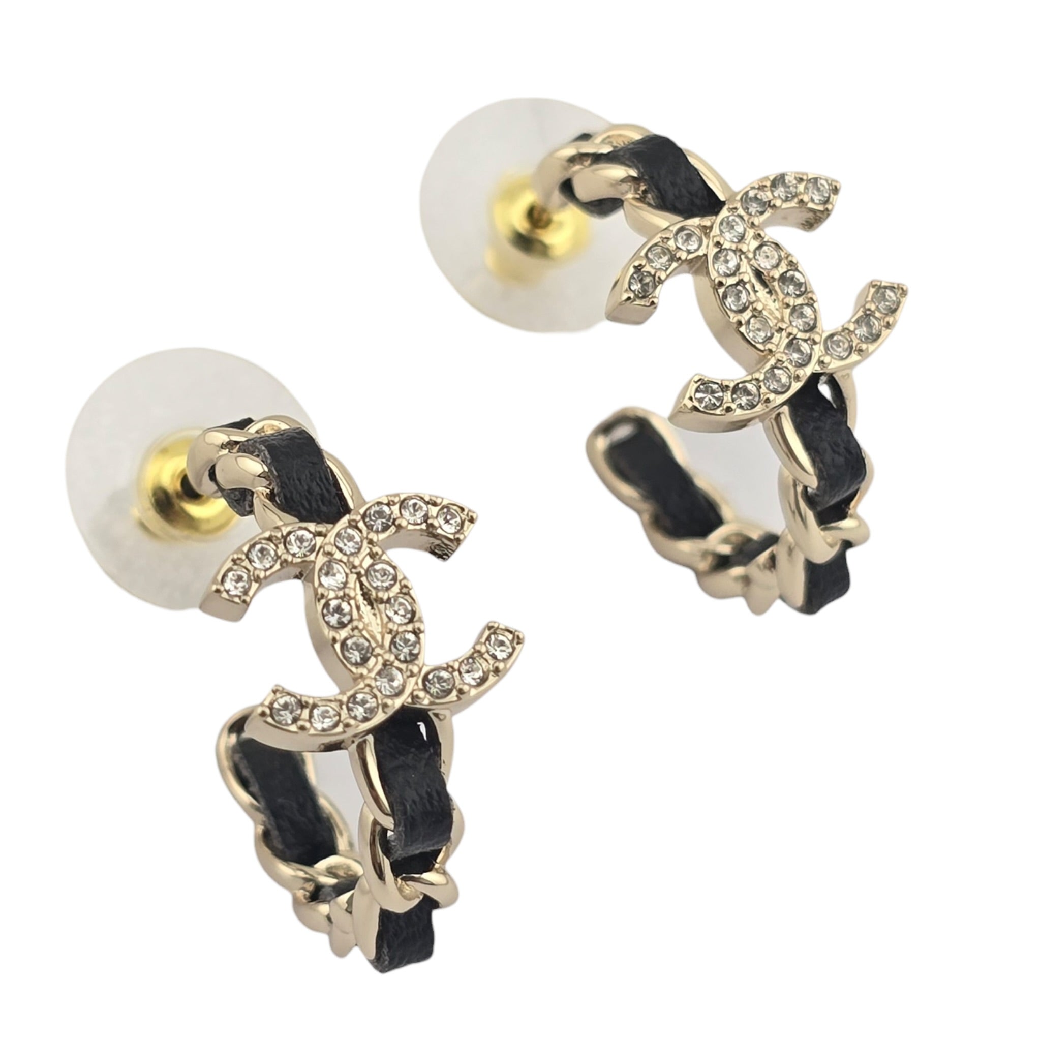 Chanel CC Leather Metal Hoop Earrings 2025 CHANEL