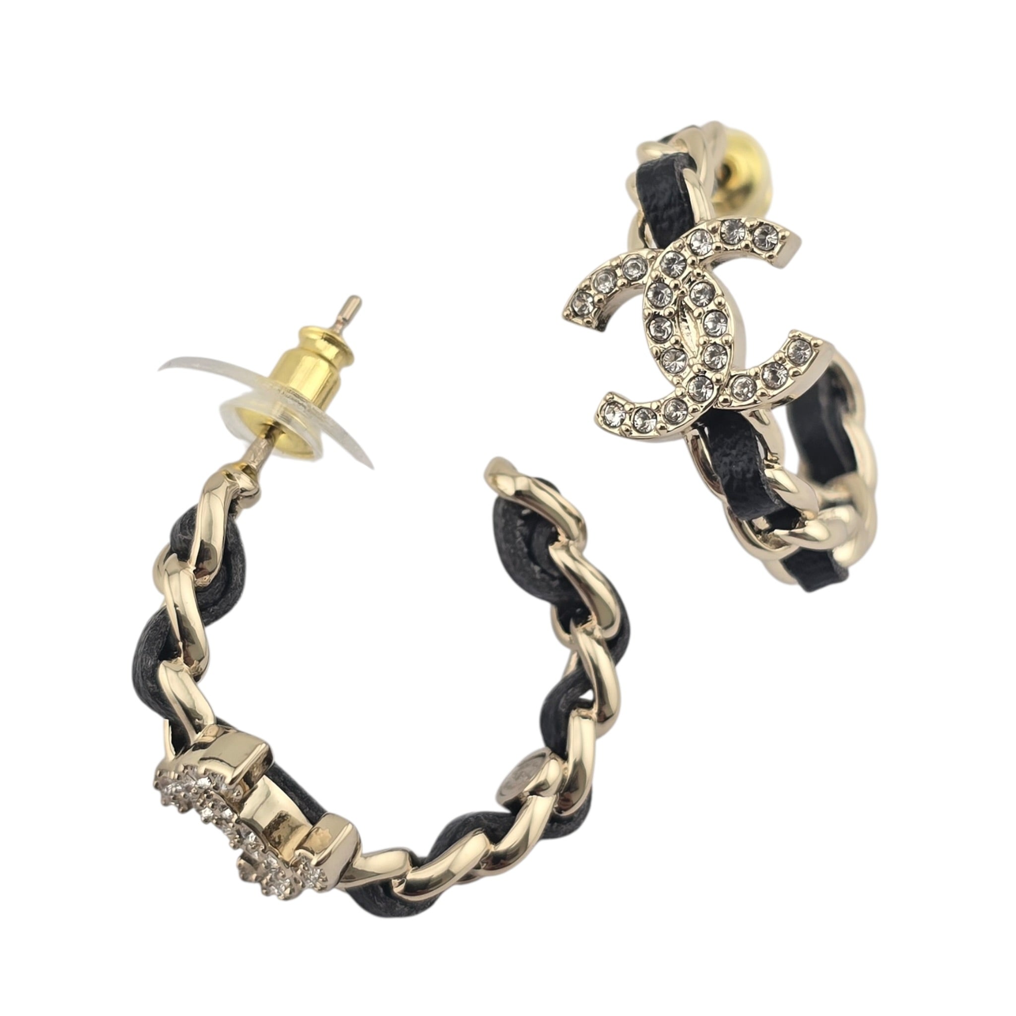 Chanel CC Leather Metal Hoop Earrings 2025 CHANEL