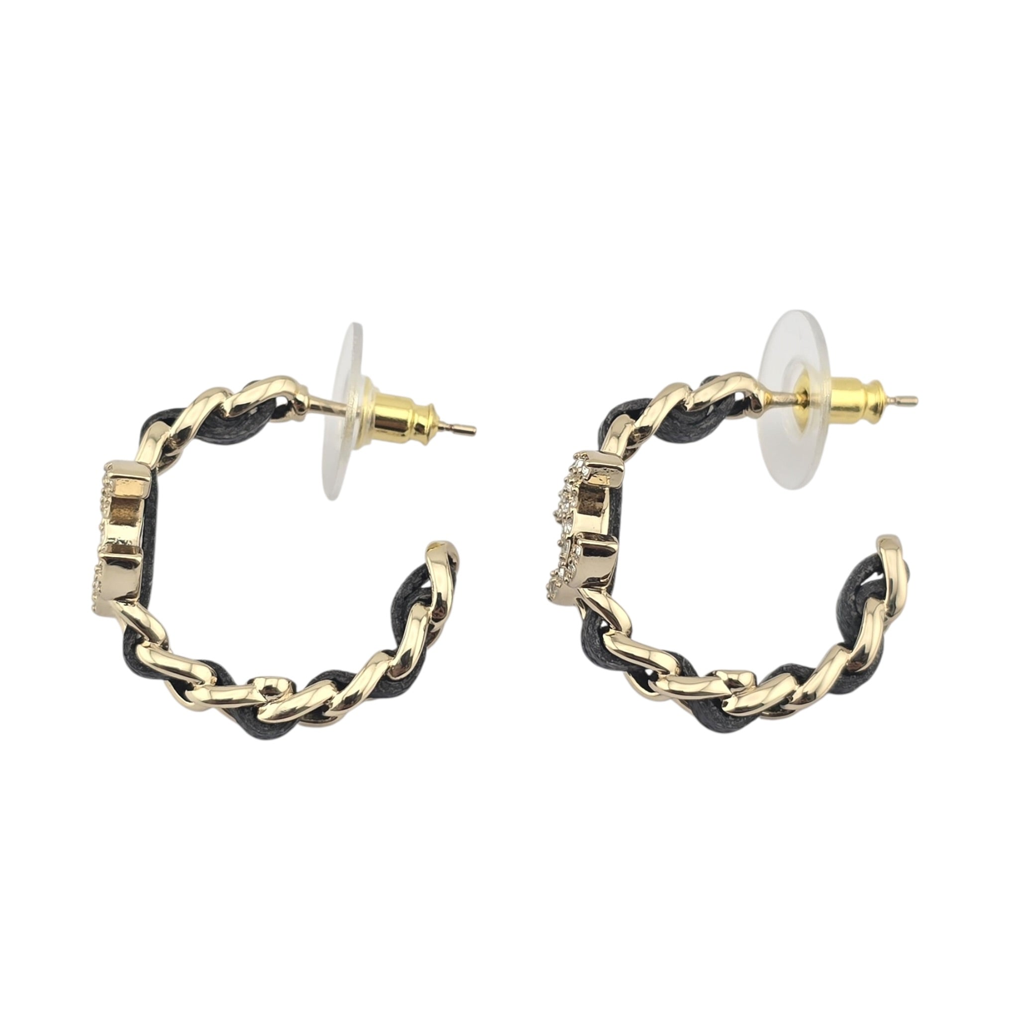 Chanel CC Leather Metal Hoop Earrings 2025 CHANEL