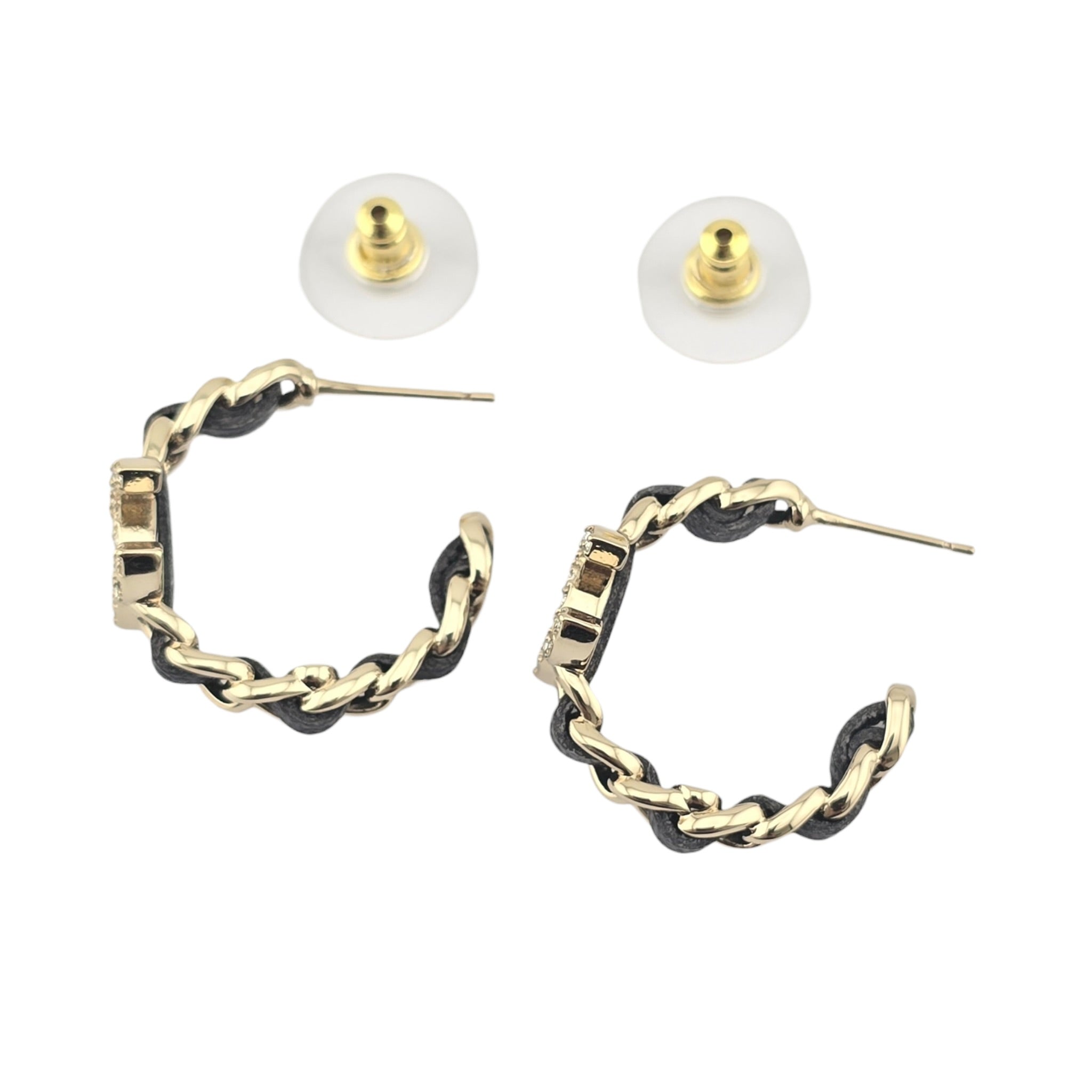 Chanel CC Leather Metal Hoop Earrings 2025 CHANEL