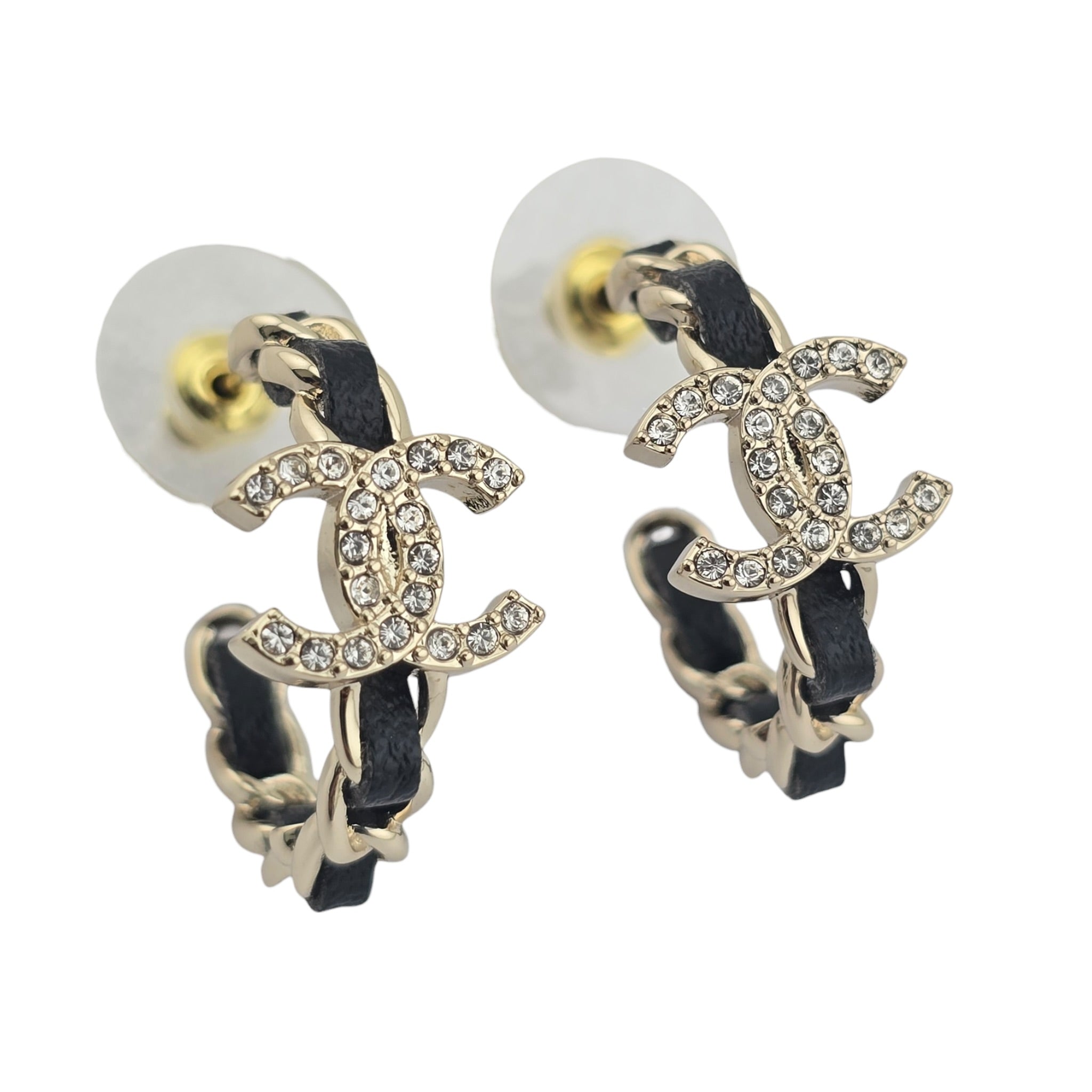 Chanel CC Leather Metal Hoop Earrings 2025 CHANEL
