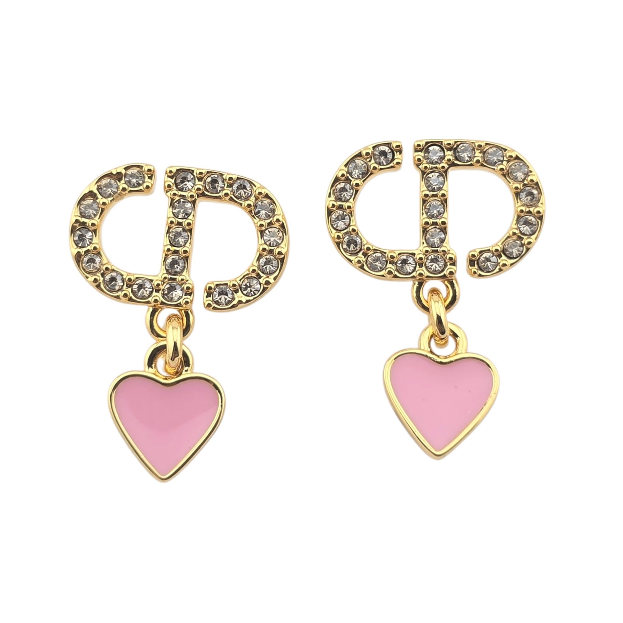 Christian Dior CD Gold Pink Heart Earrings DIOR