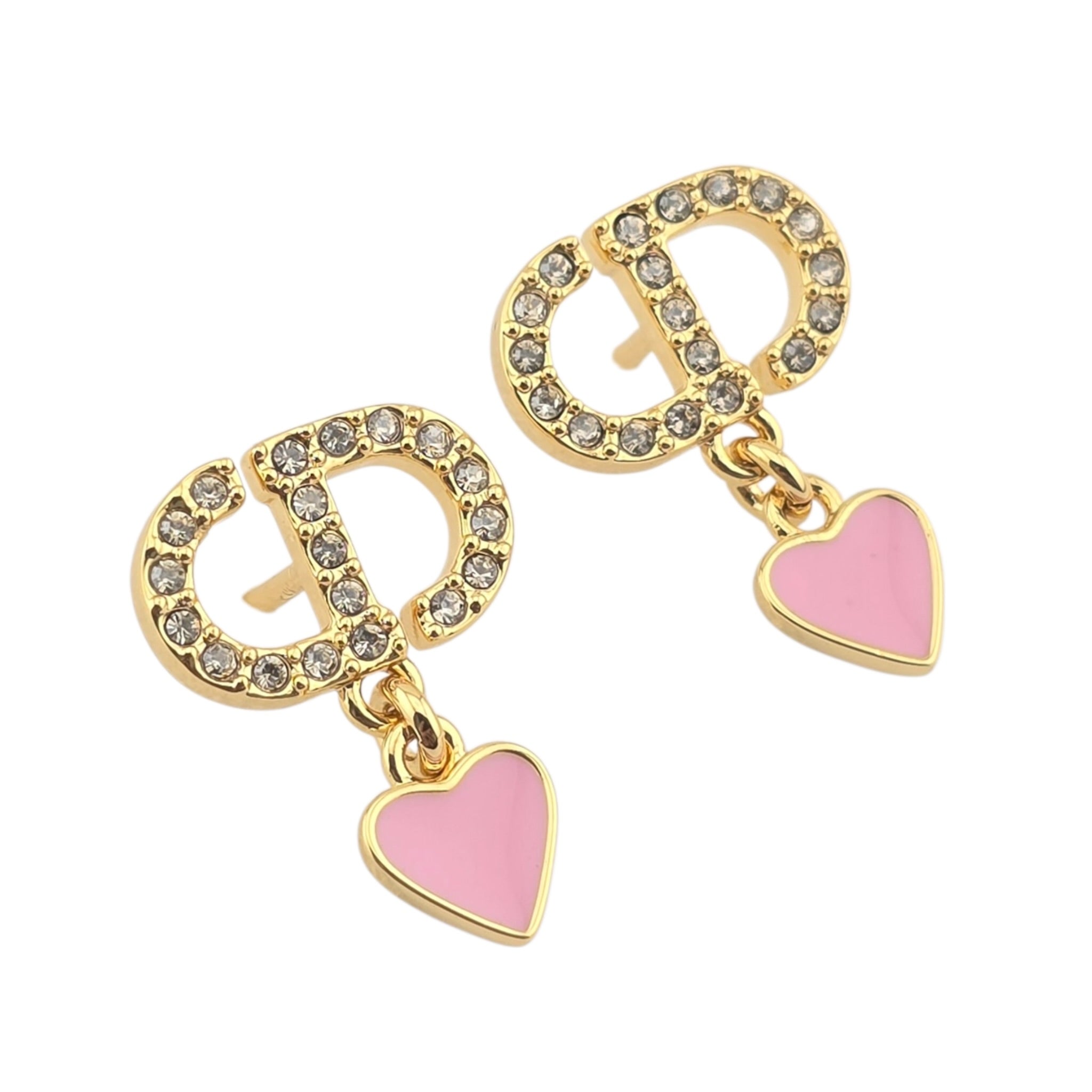Christian Dior CD Gold Pink Heart Earrings DIOR
