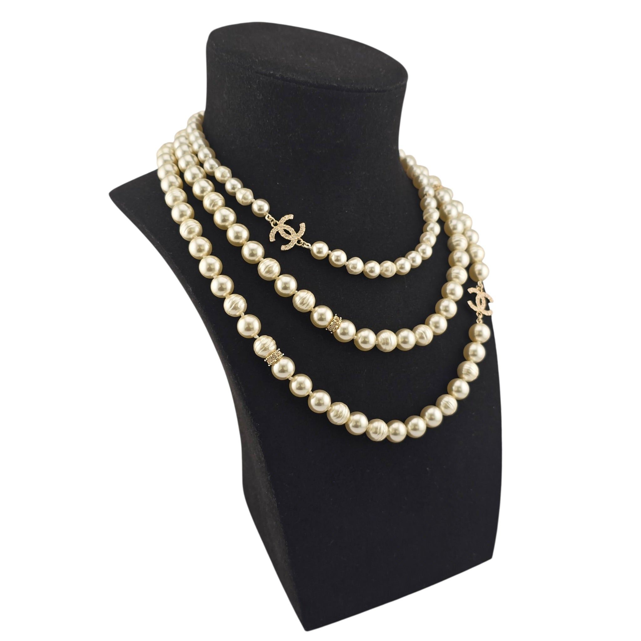 Chanel CC Faux Pearl 3 Row Necklace 2025 CHANEL