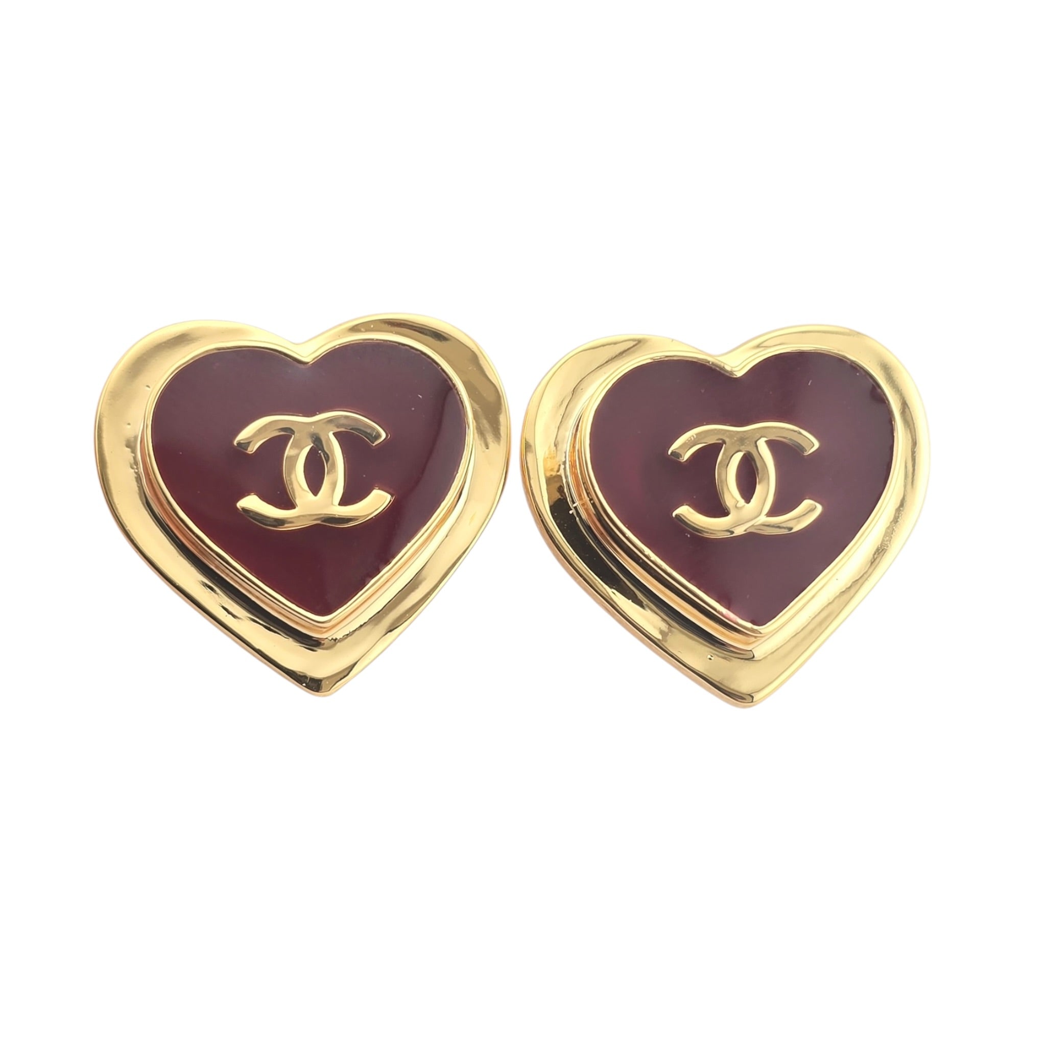 Chanel CC Gold Resin Red Heart Earrings 2026 CHANEL