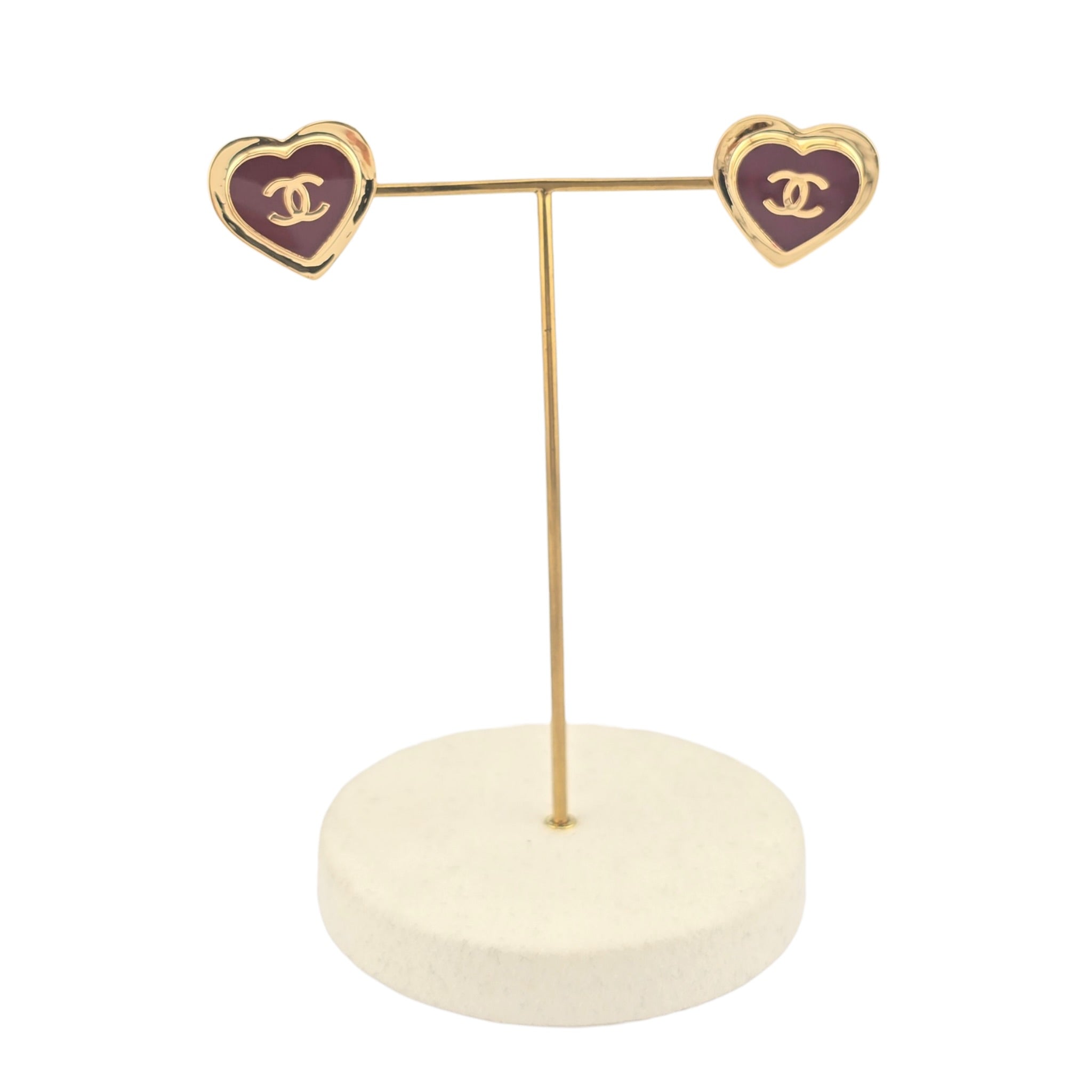 Chanel CC Gold Resin Red Heart Earrings 2026 CHANEL