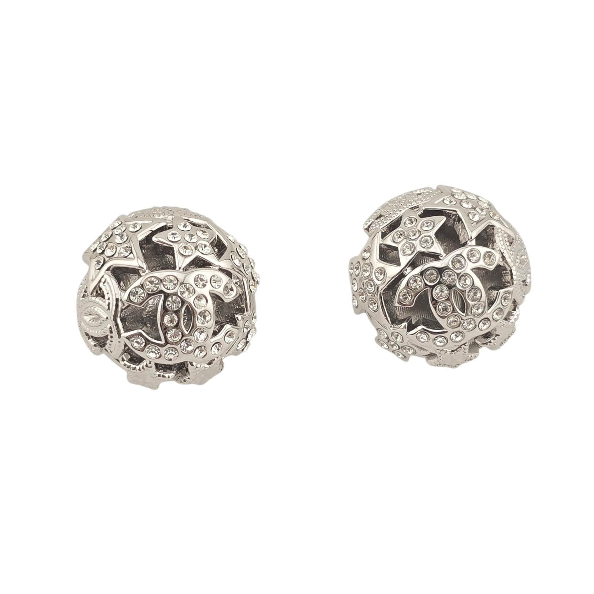 Chanel CC Silver Round Crystal Star Earrings 2025 CHANEL