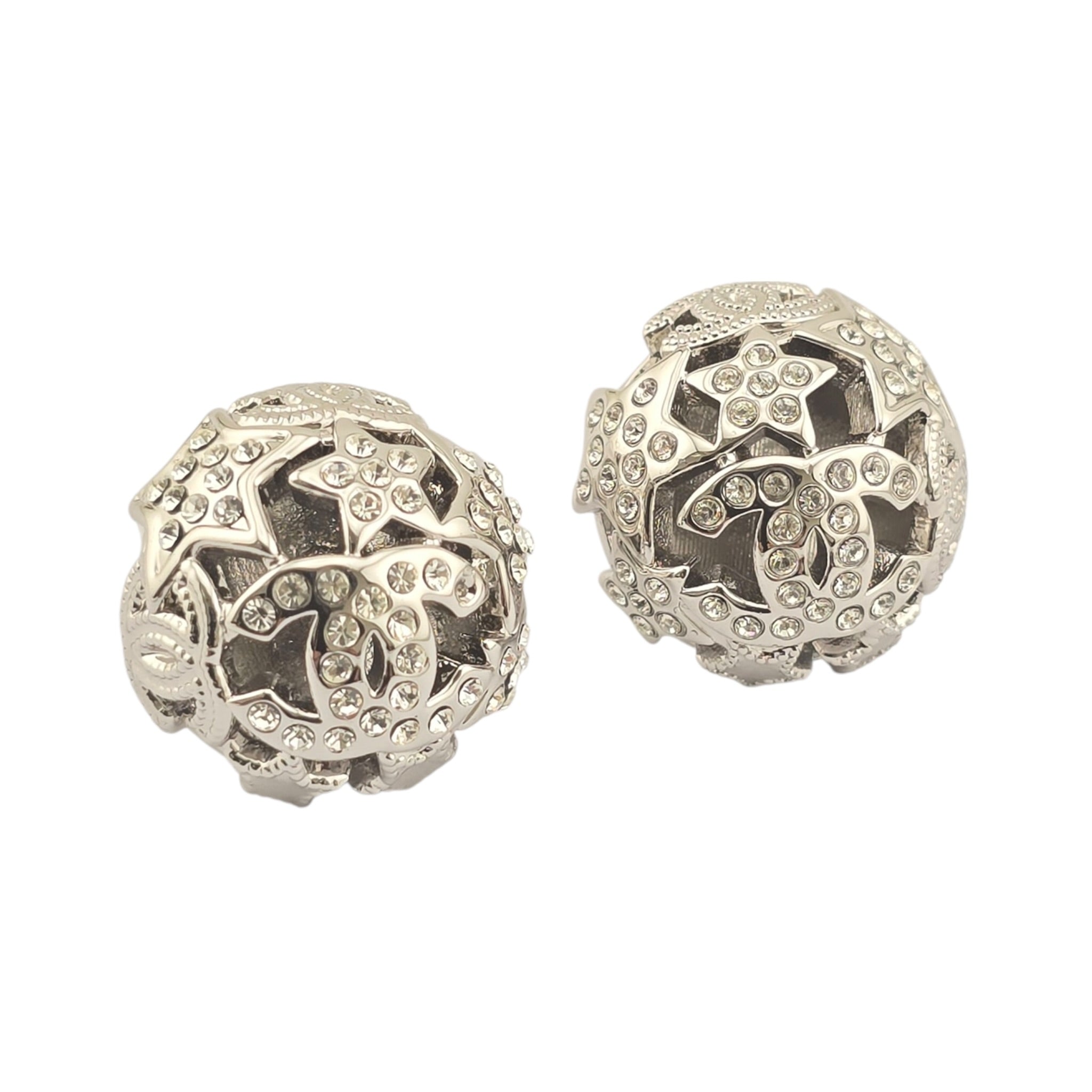 Chanel CC Silver Round Crystal Star Earrings 2025 CHANEL