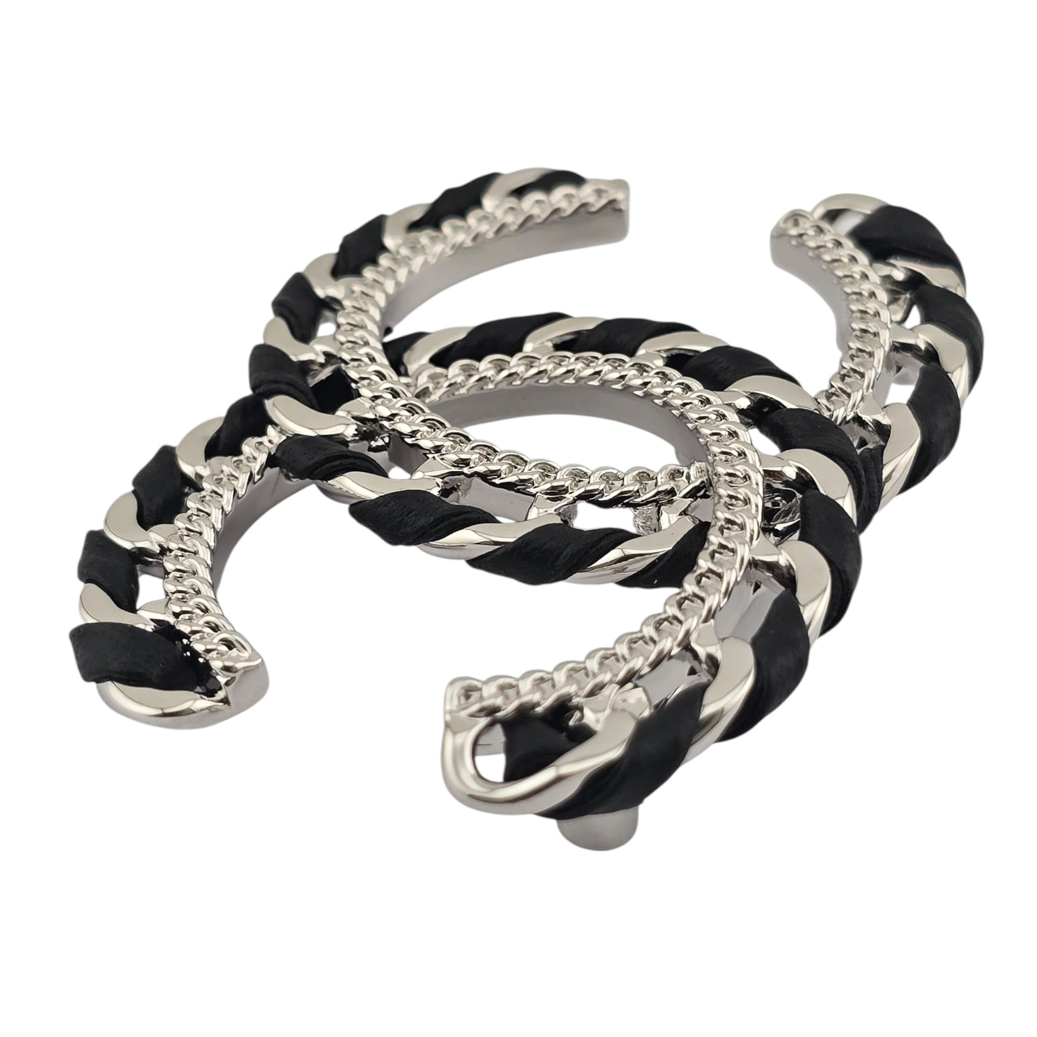 Chanel CC Lambskin Black Silver Brooch 2026 CHANEL
