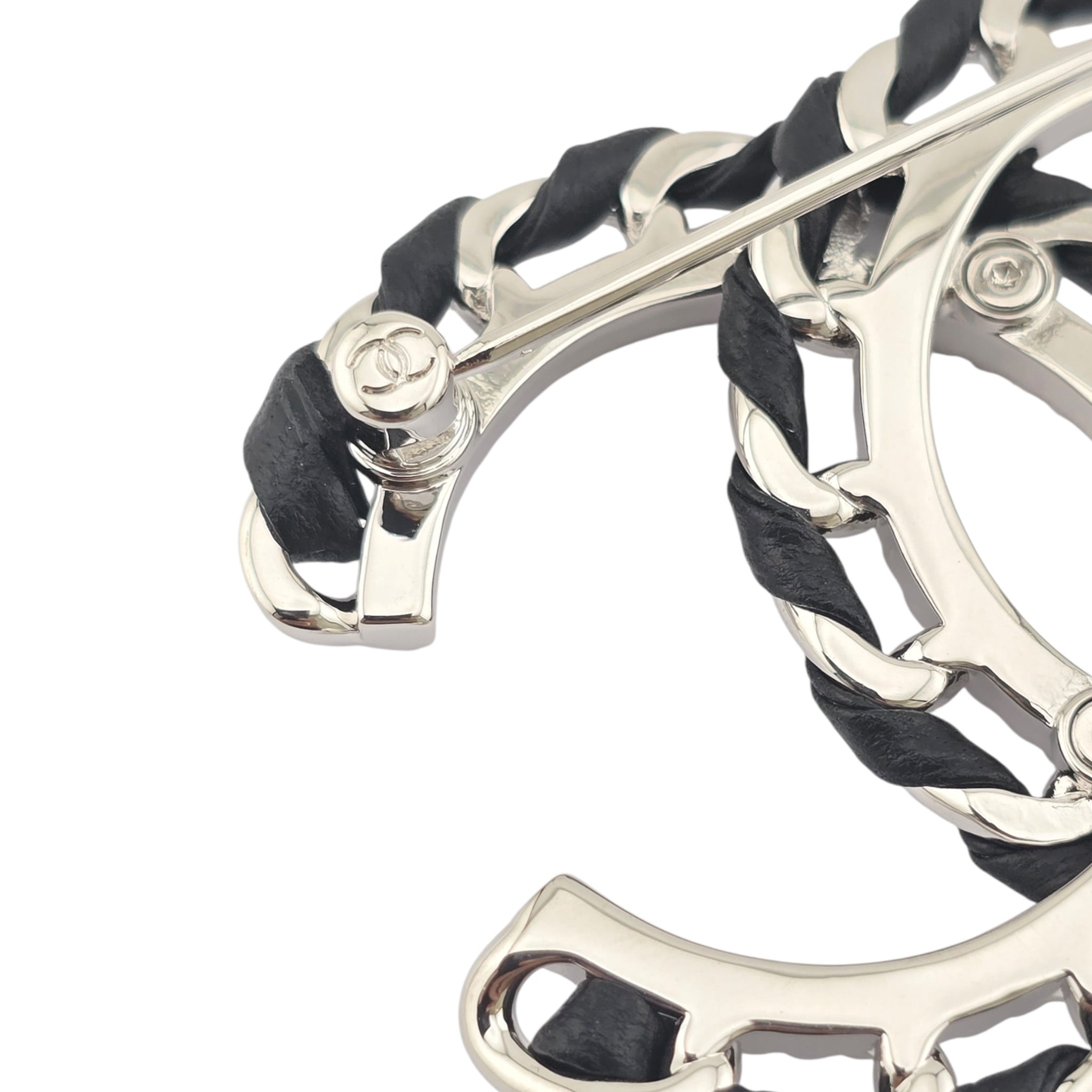 Chanel CC Lambskin Black Silver Brooch 2026 CHANEL