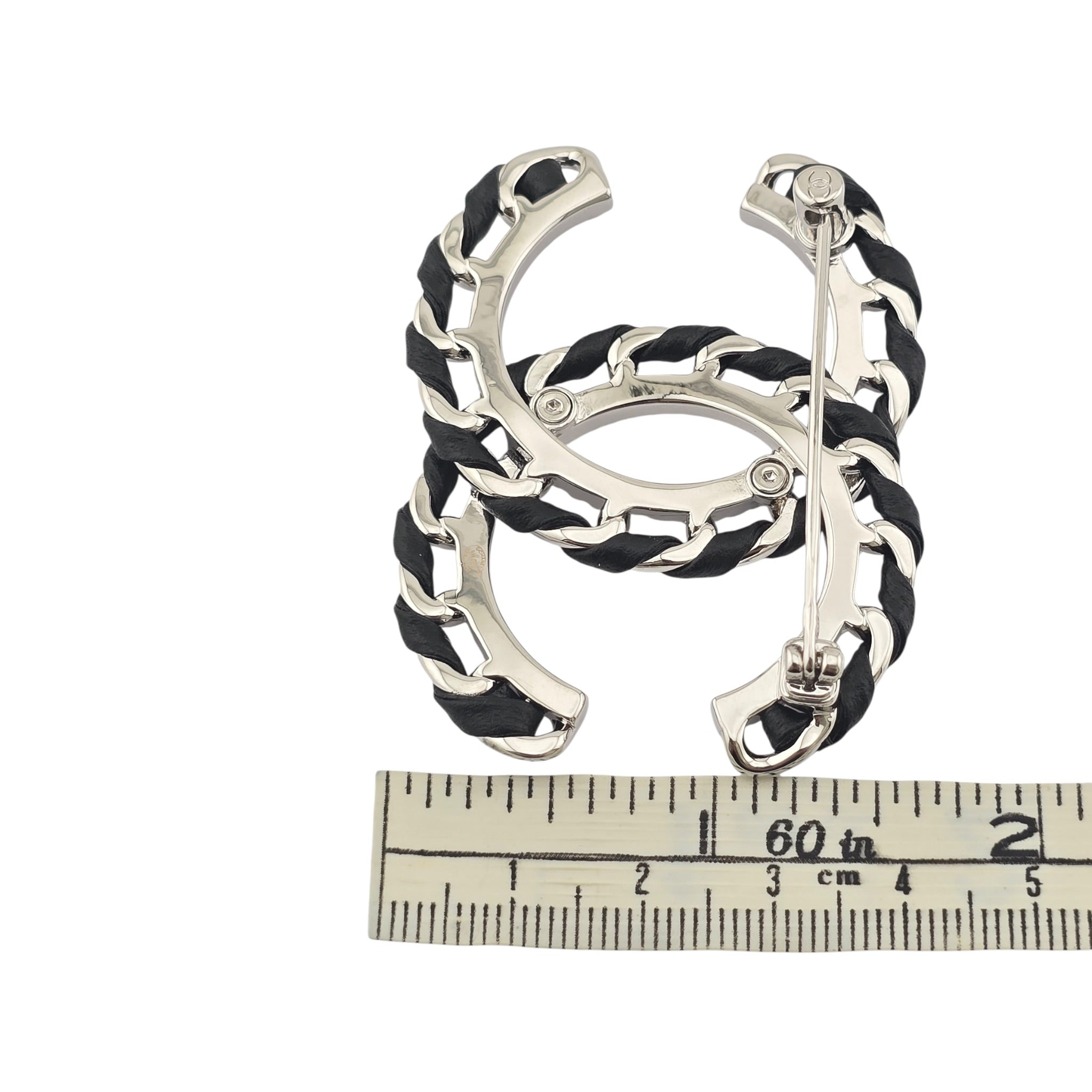 Chanel CC Lambskin Black Silver Brooch 2026 CHANEL