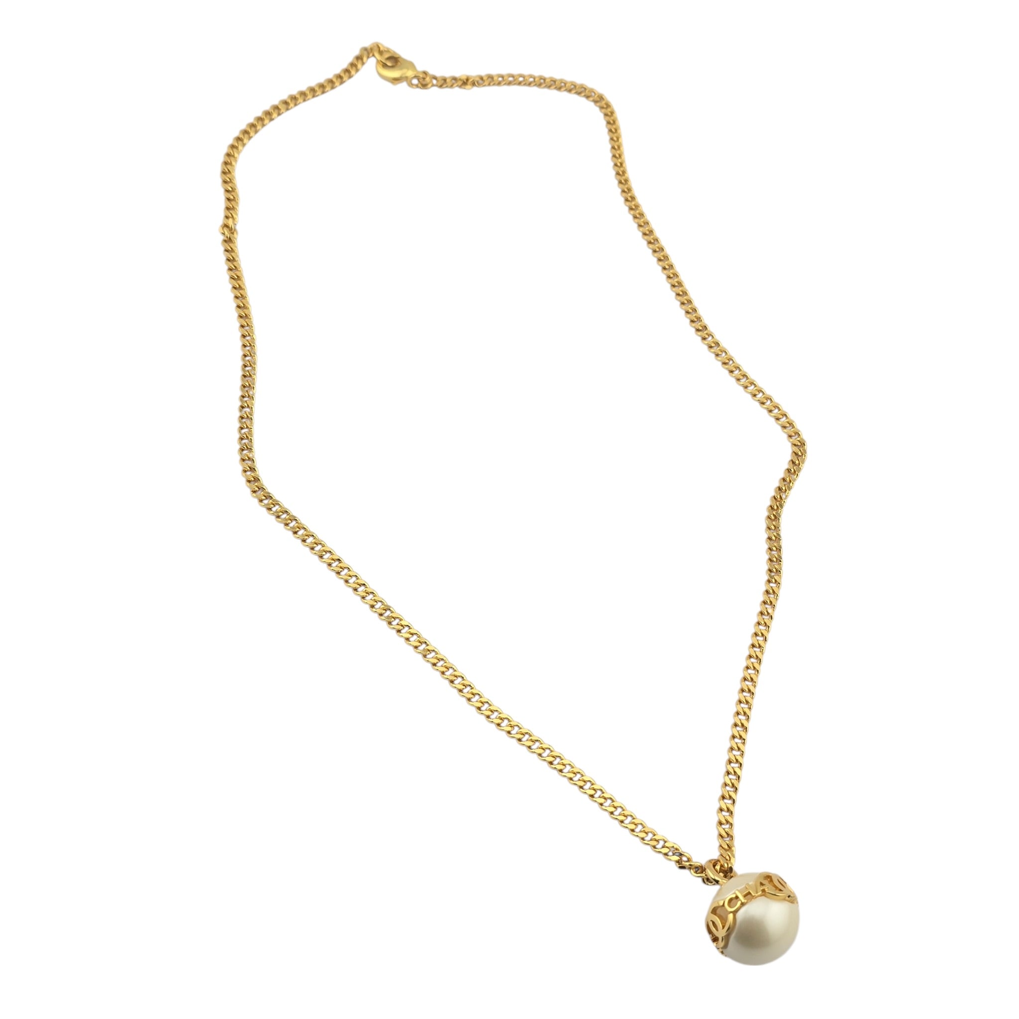Chanel CC Gold Faux Pearl Pendant Necklace 2023 CHANEL