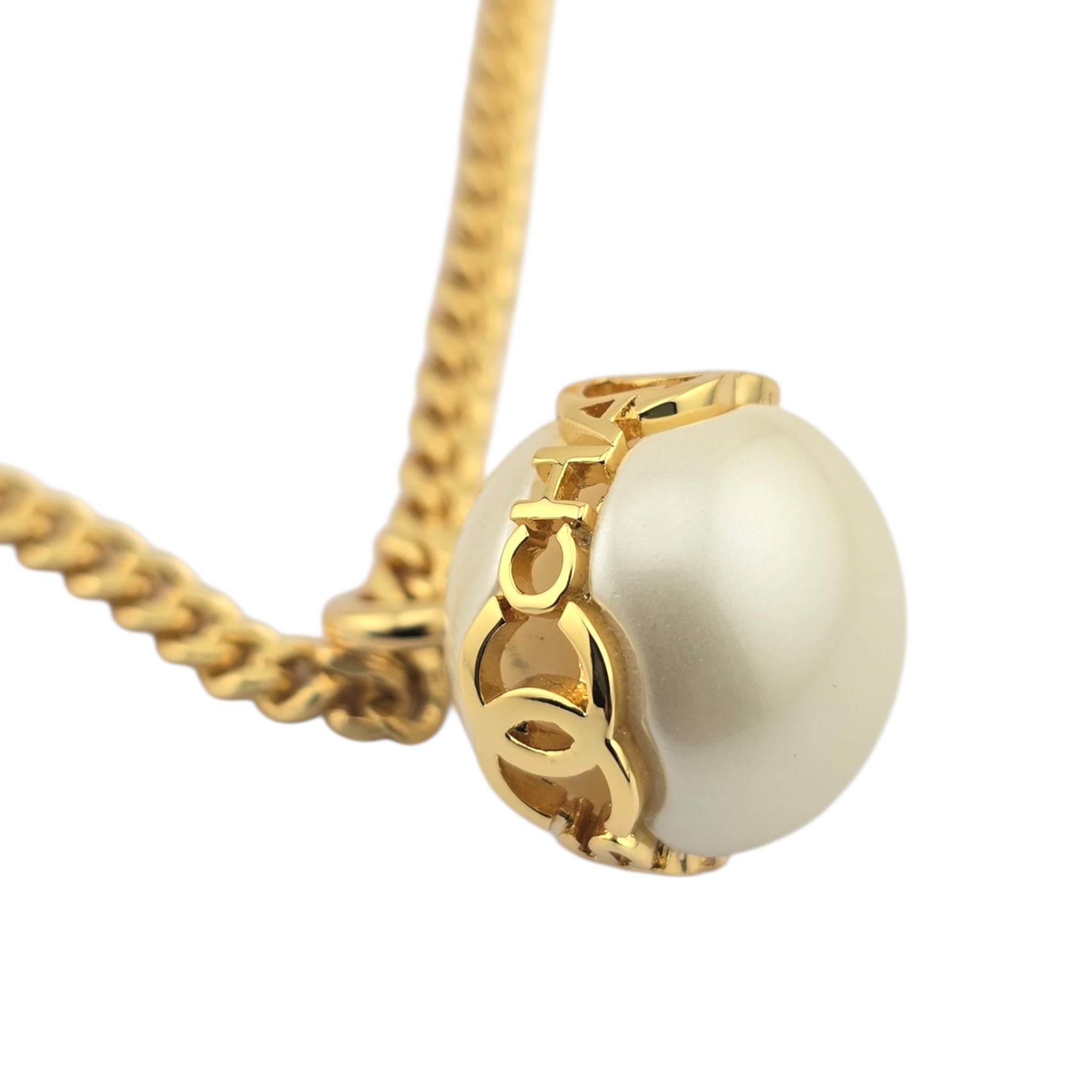 Chanel CC Gold Faux Pearl Pendant Necklace 2023 CHANEL