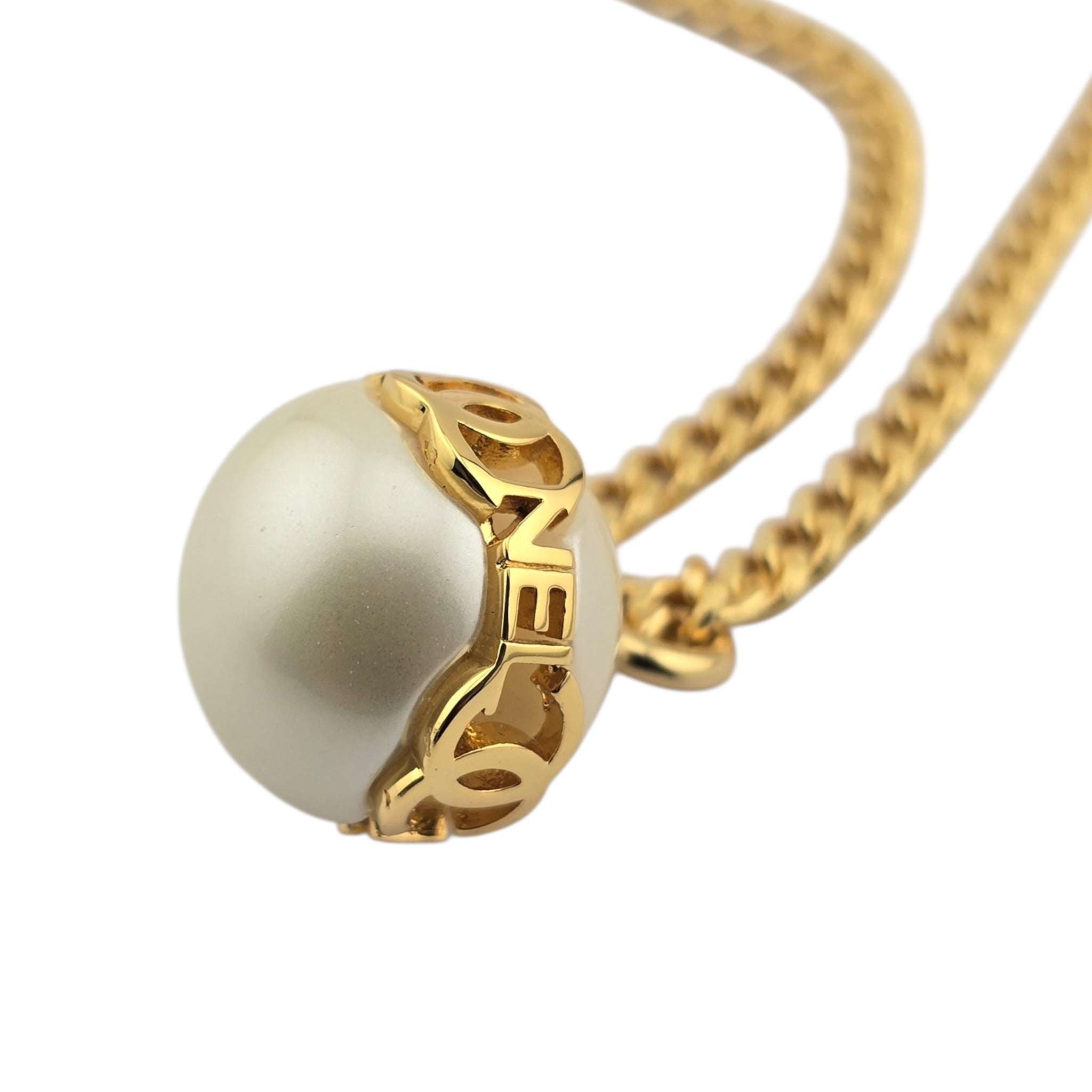 Chanel CC Gold Faux Pearl Pendant Necklace 2023 CHANEL