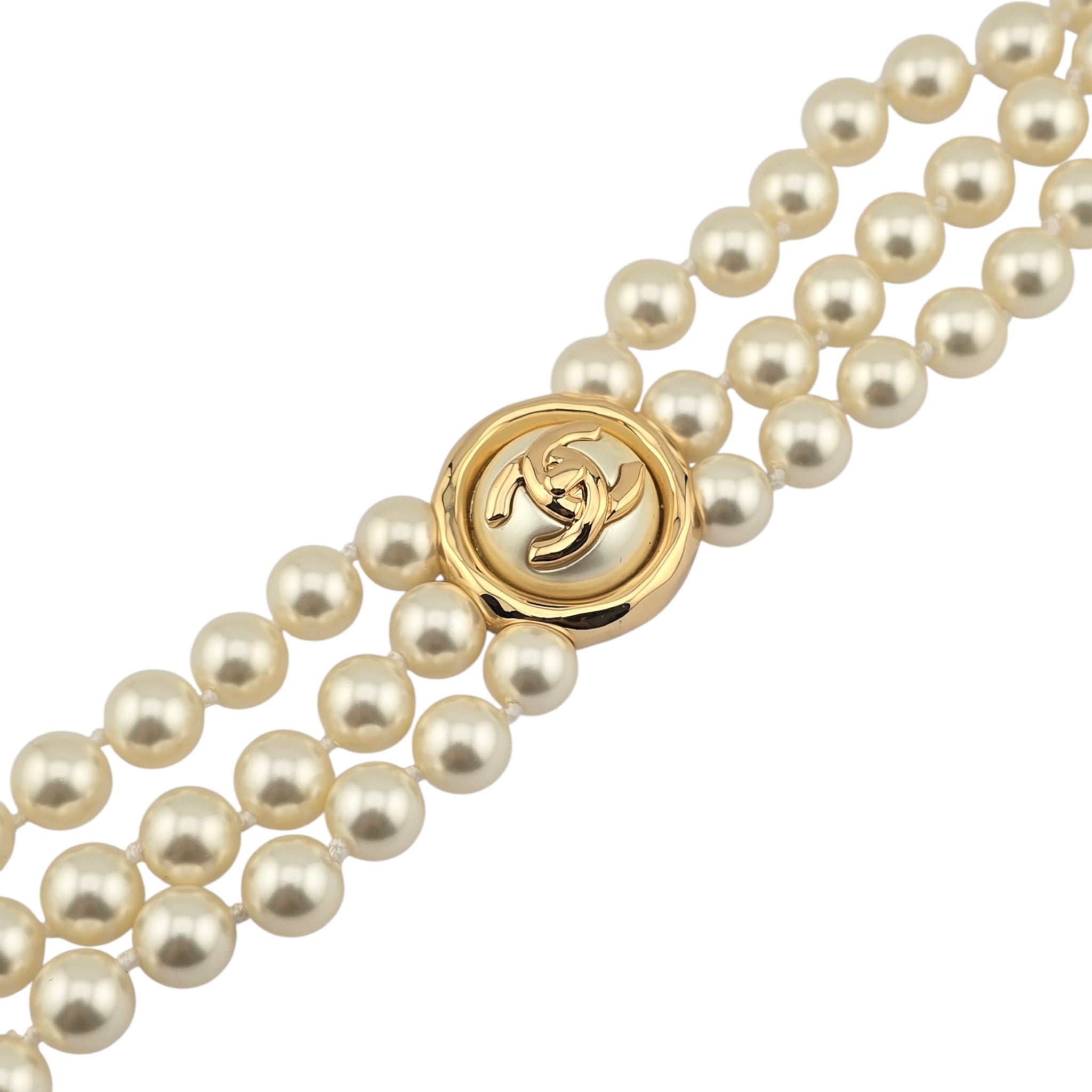 Chanel CC Faux Pearl Gold Pendant Necklace 2024 CHANEL