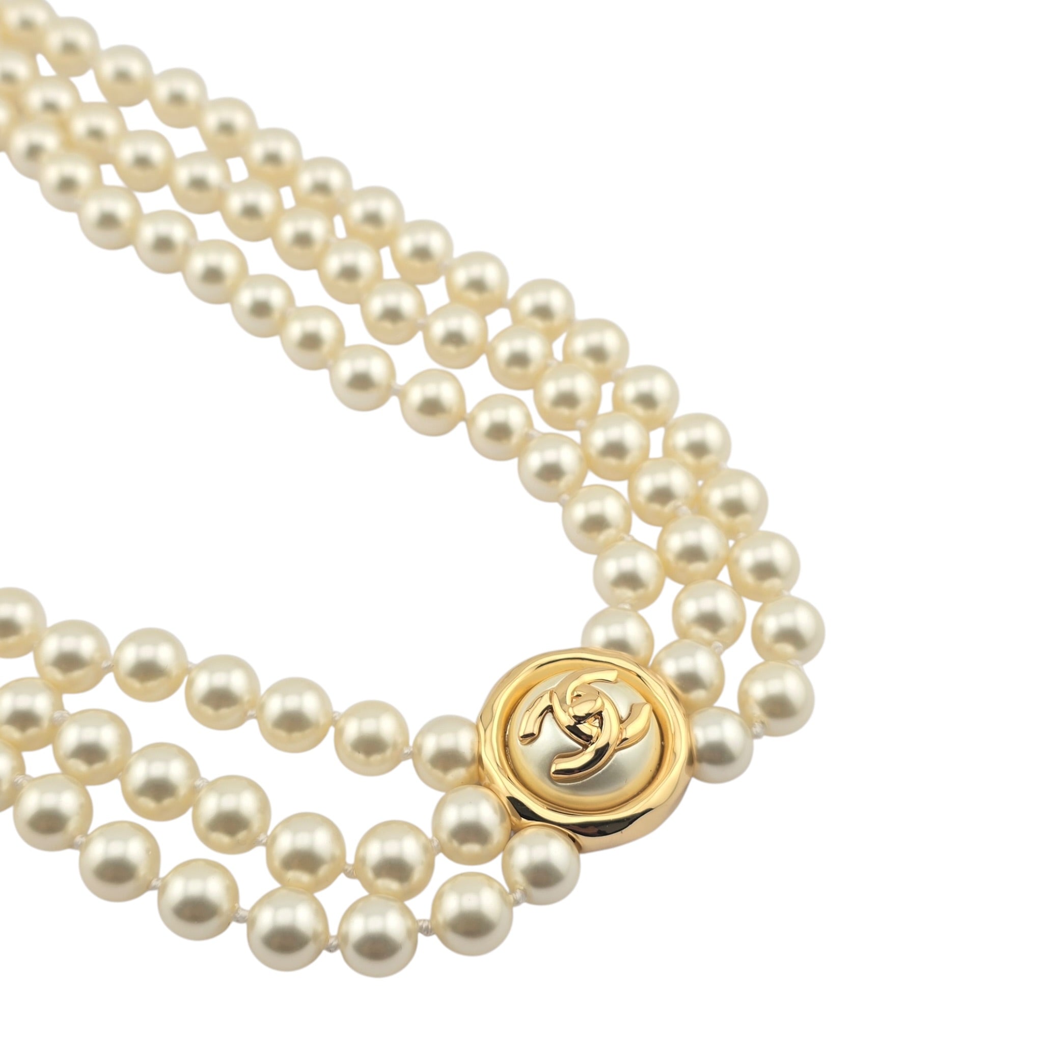 Chanel CC Faux Pearl Gold Pendant Necklace 2024 CHANEL