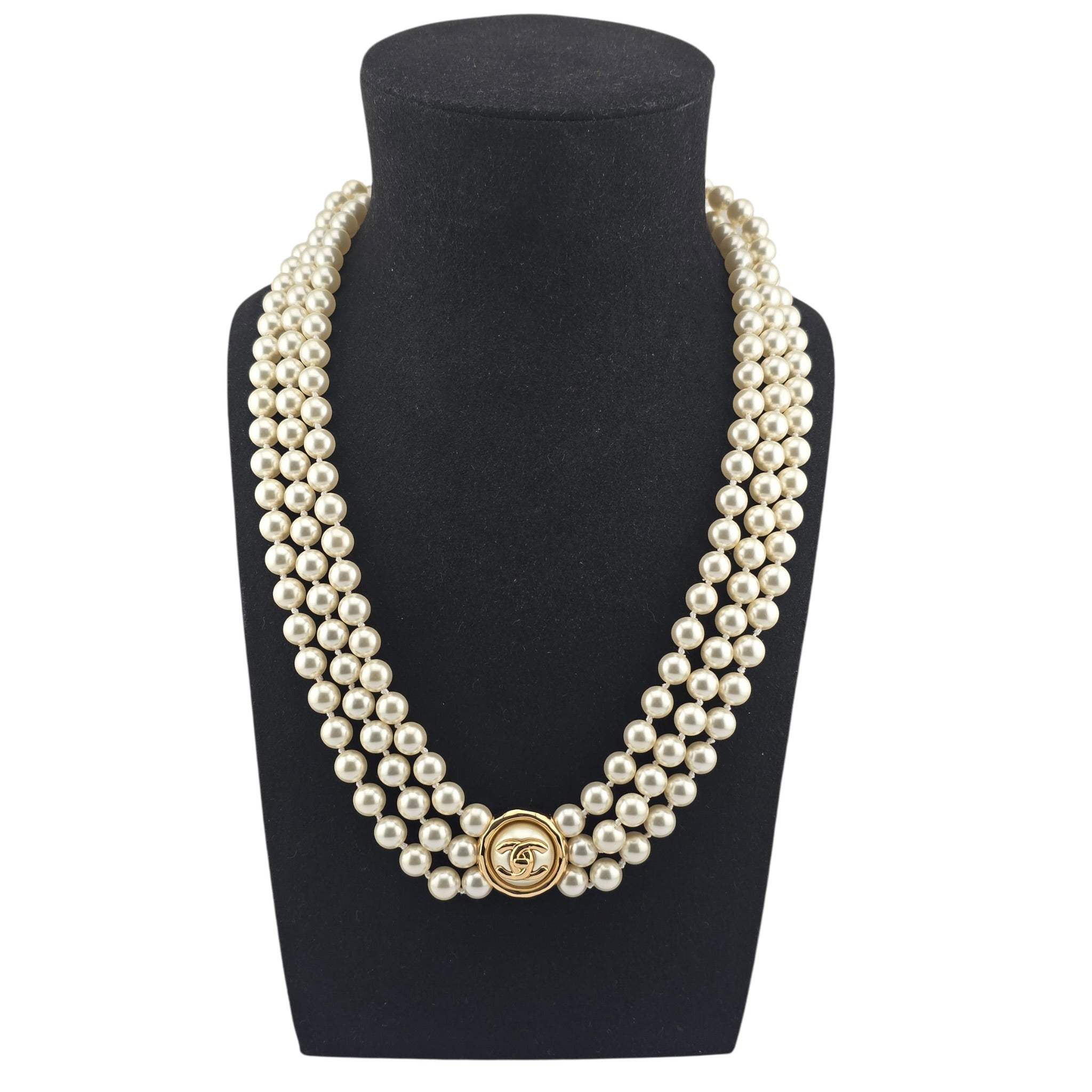Chanel CC Faux Pearl Gold Pendant Necklace 2024 CHANEL
