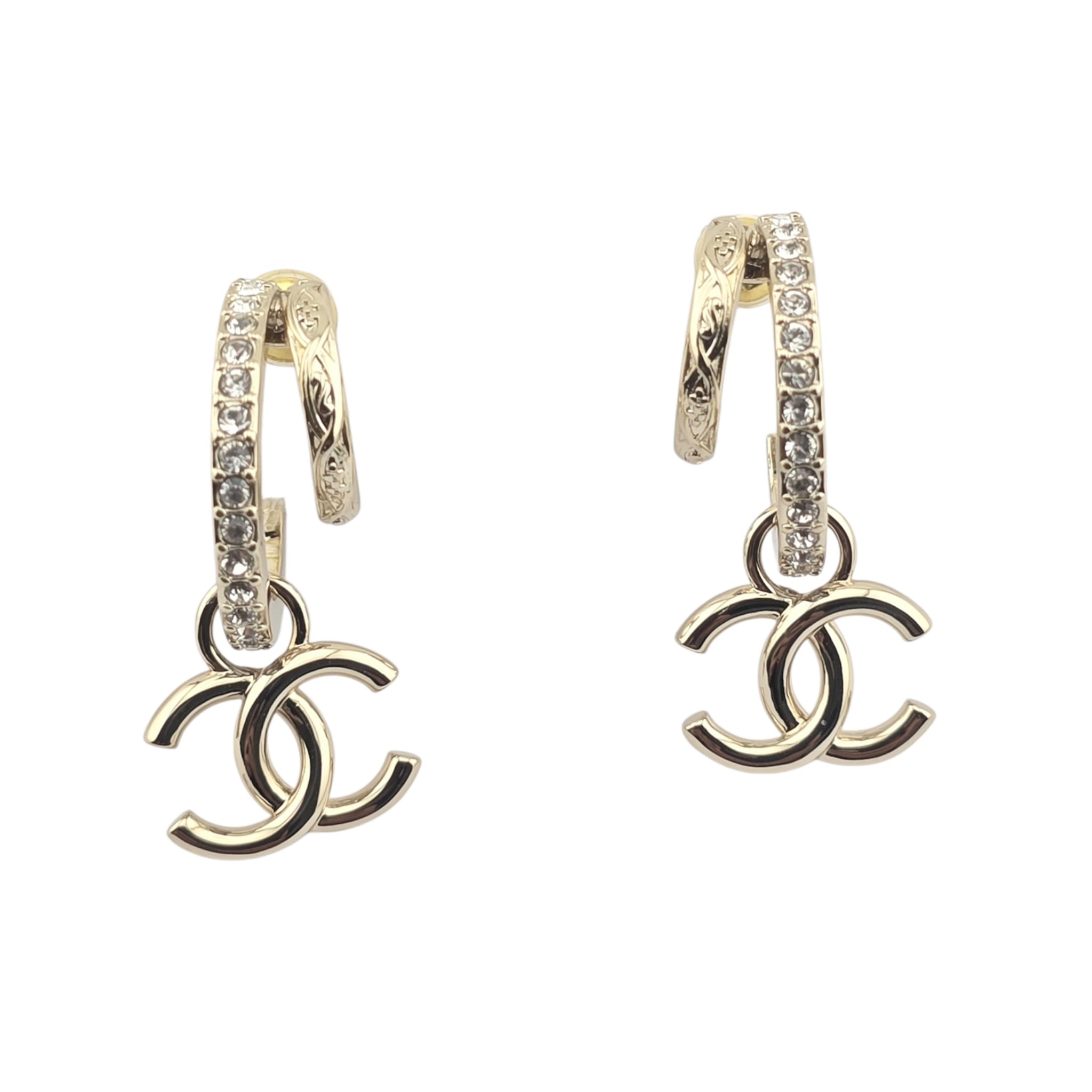 Chanel CC Gold Hoop Crystal Earrings 2025 CHANEL
