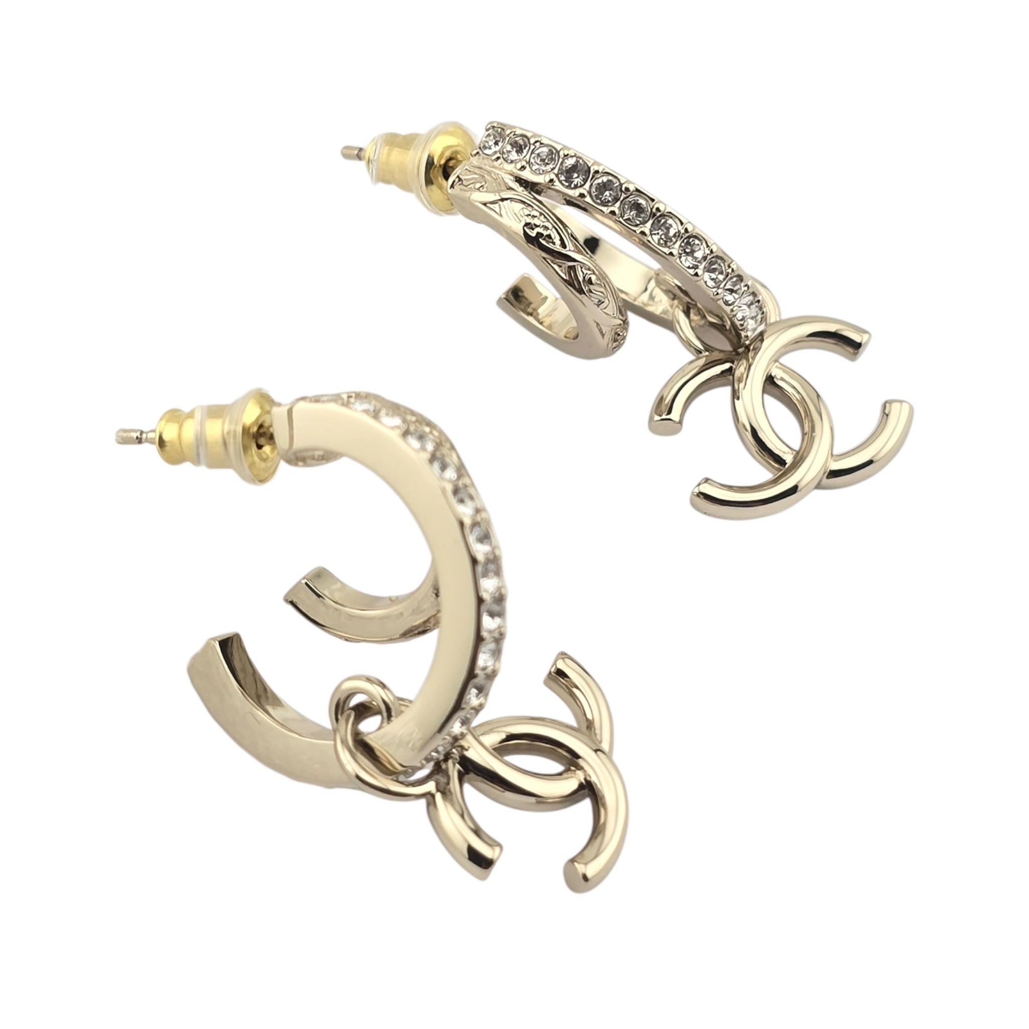 Chanel CC Gold Hoop Crystal Earrings 2025 CHANEL