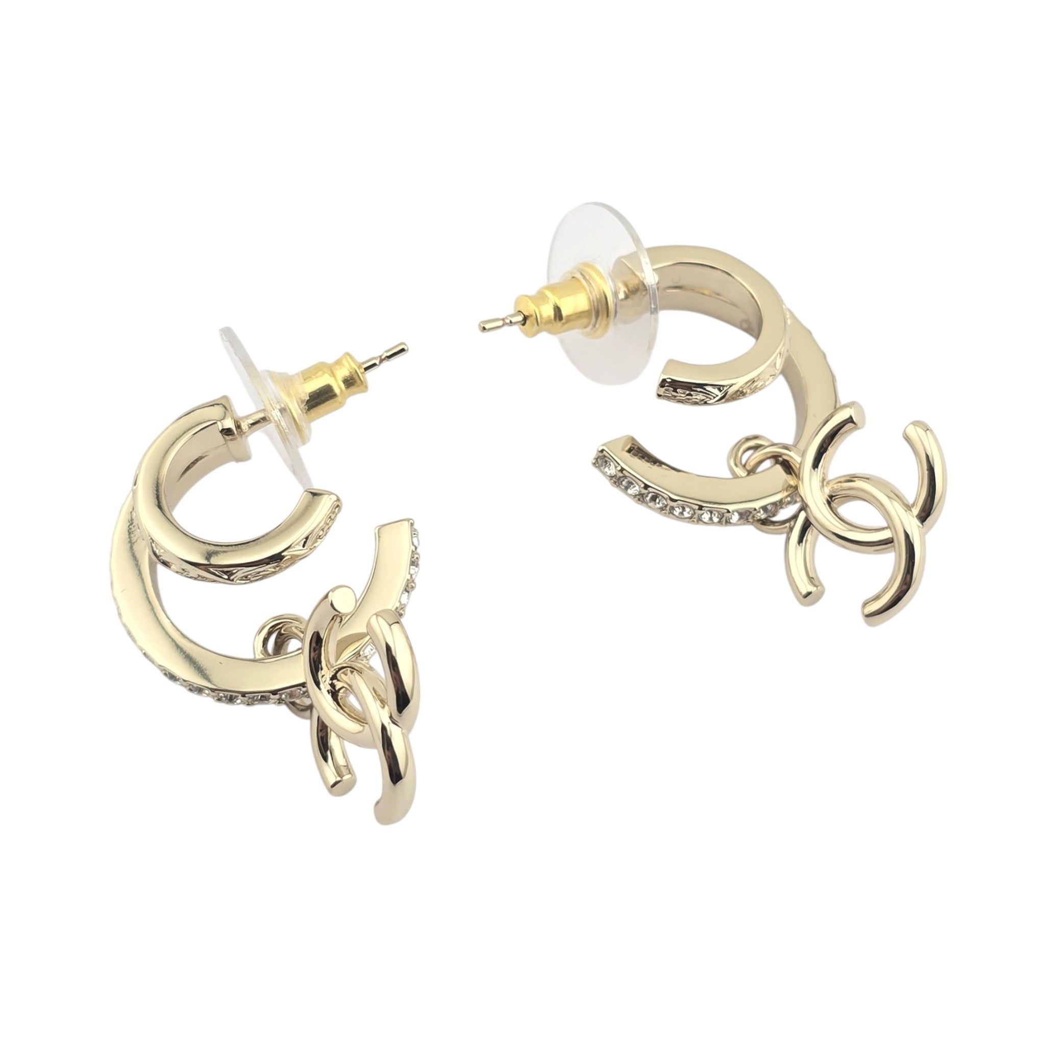 Chanel CC Gold Hoop Crystal Earrings 2025 CHANEL