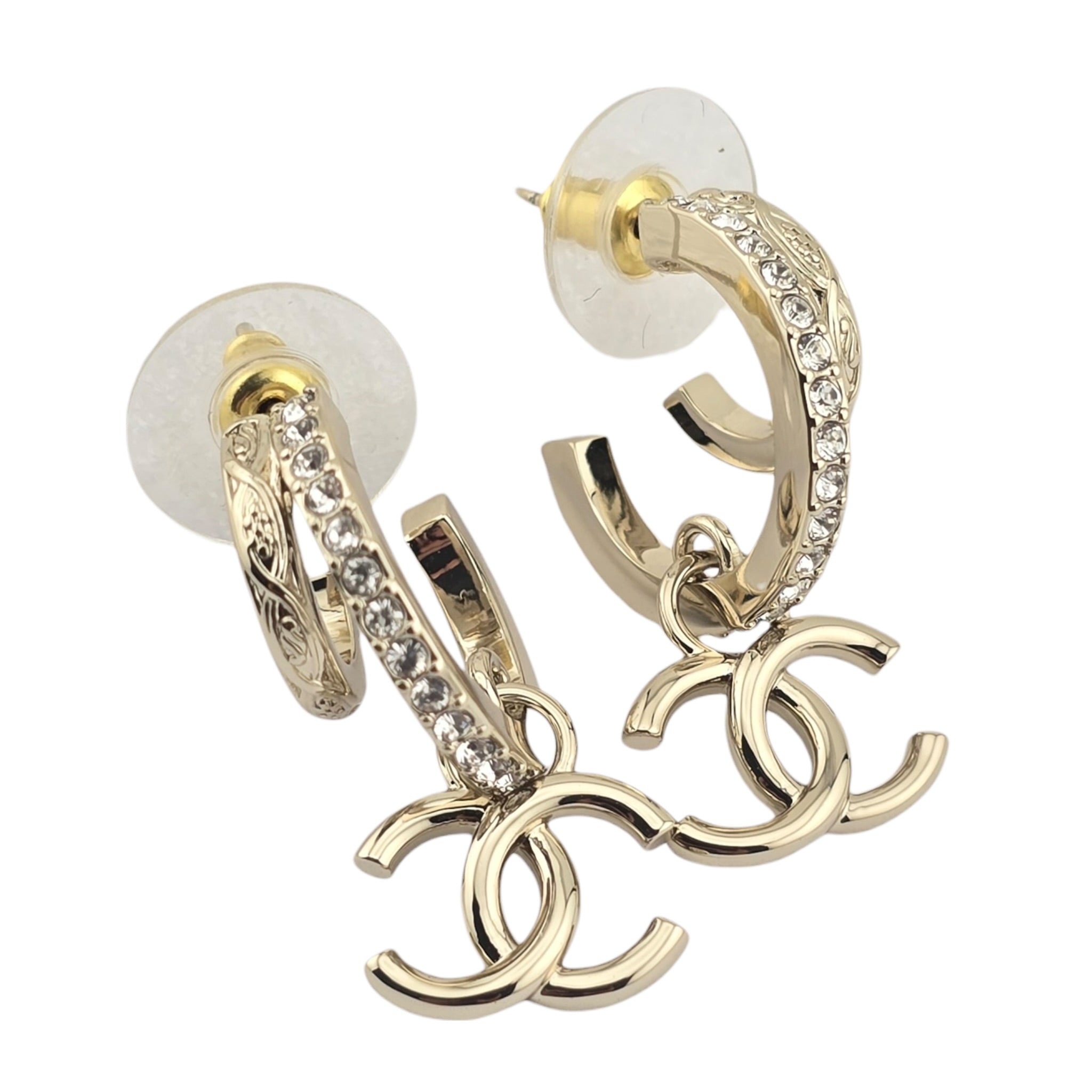 Chanel CC Gold Hoop Crystal Earrings 2025 CHANEL
