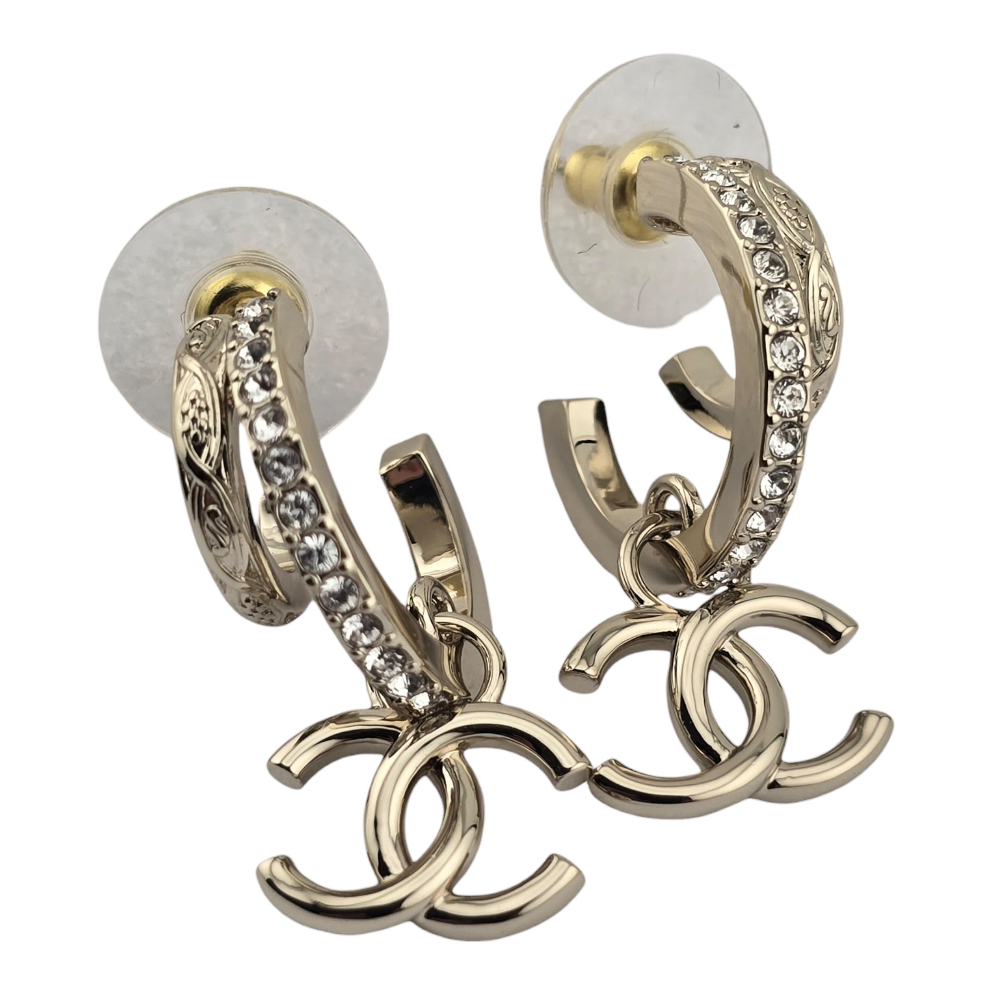 Chanel CC Gold Hoop Crystal Earrings 2025 CHANEL