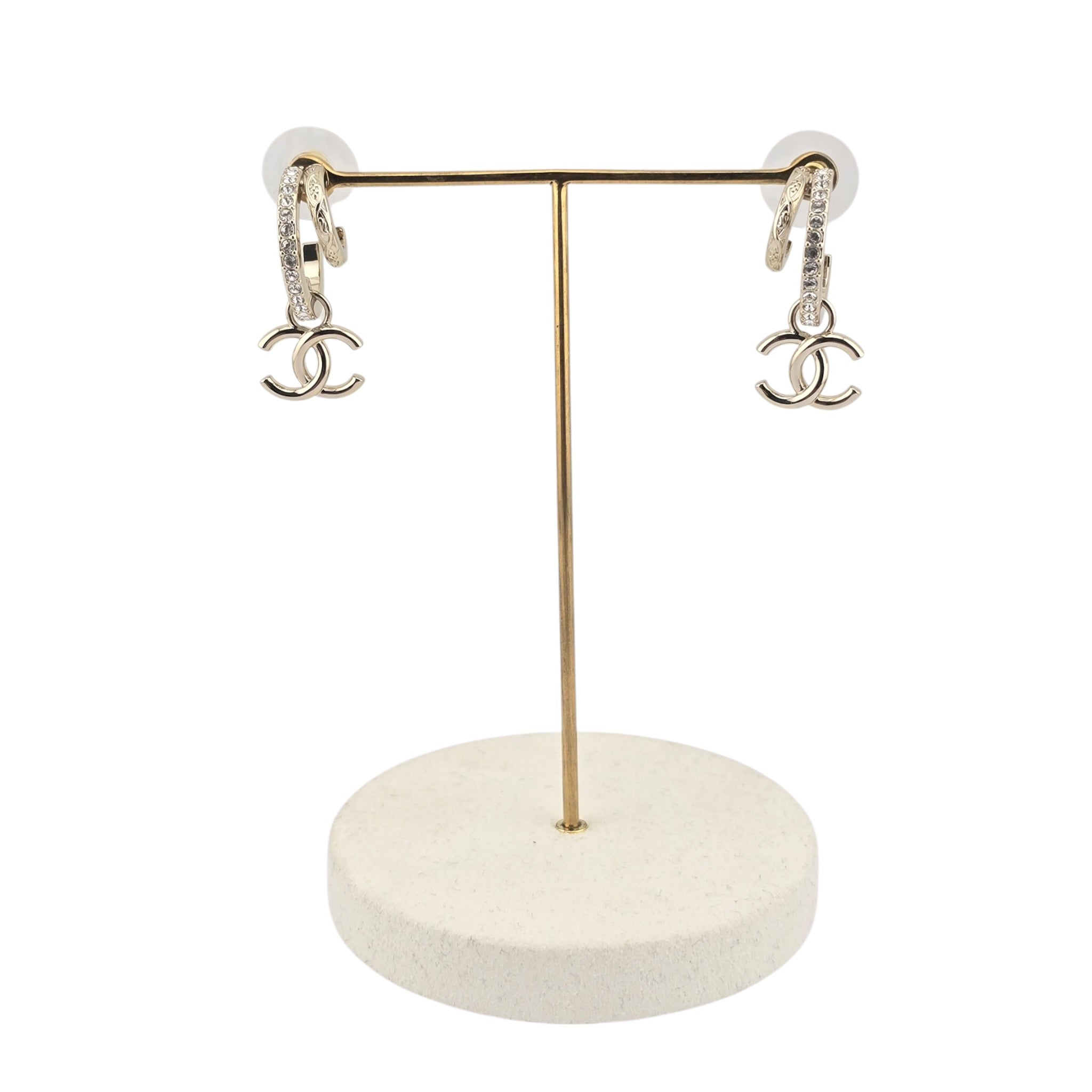 Chanel CC Gold Hoop Crystal Earrings 2025 CHANEL