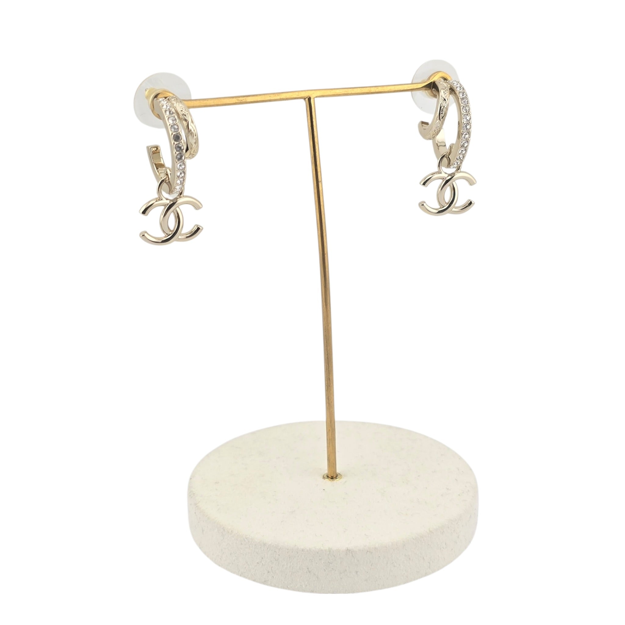 Chanel CC Gold Hoop Crystal Earrings 2025 CHANEL