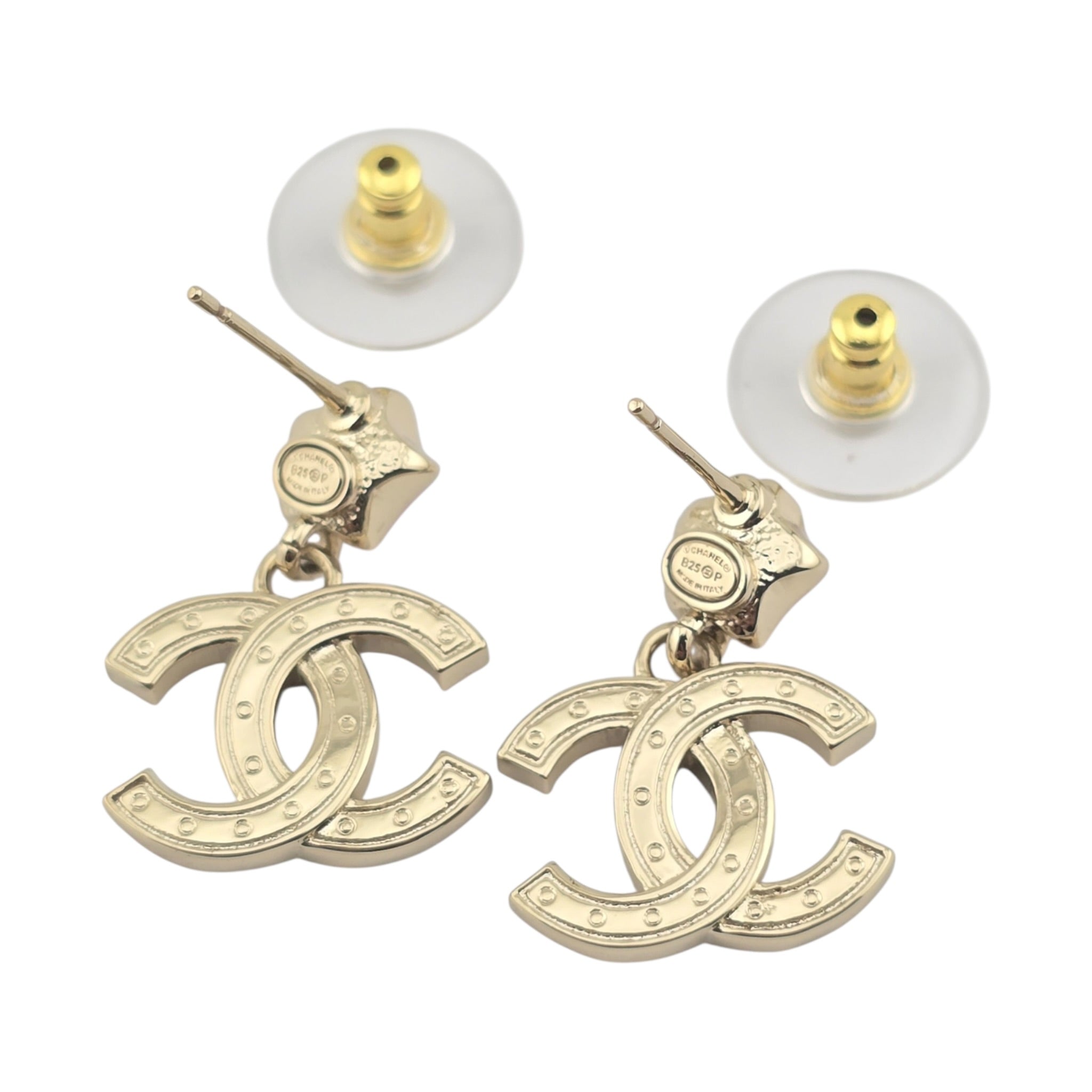 Chanel CC Metal Crystal Star Drop Earrings Gold Pink CHANEL