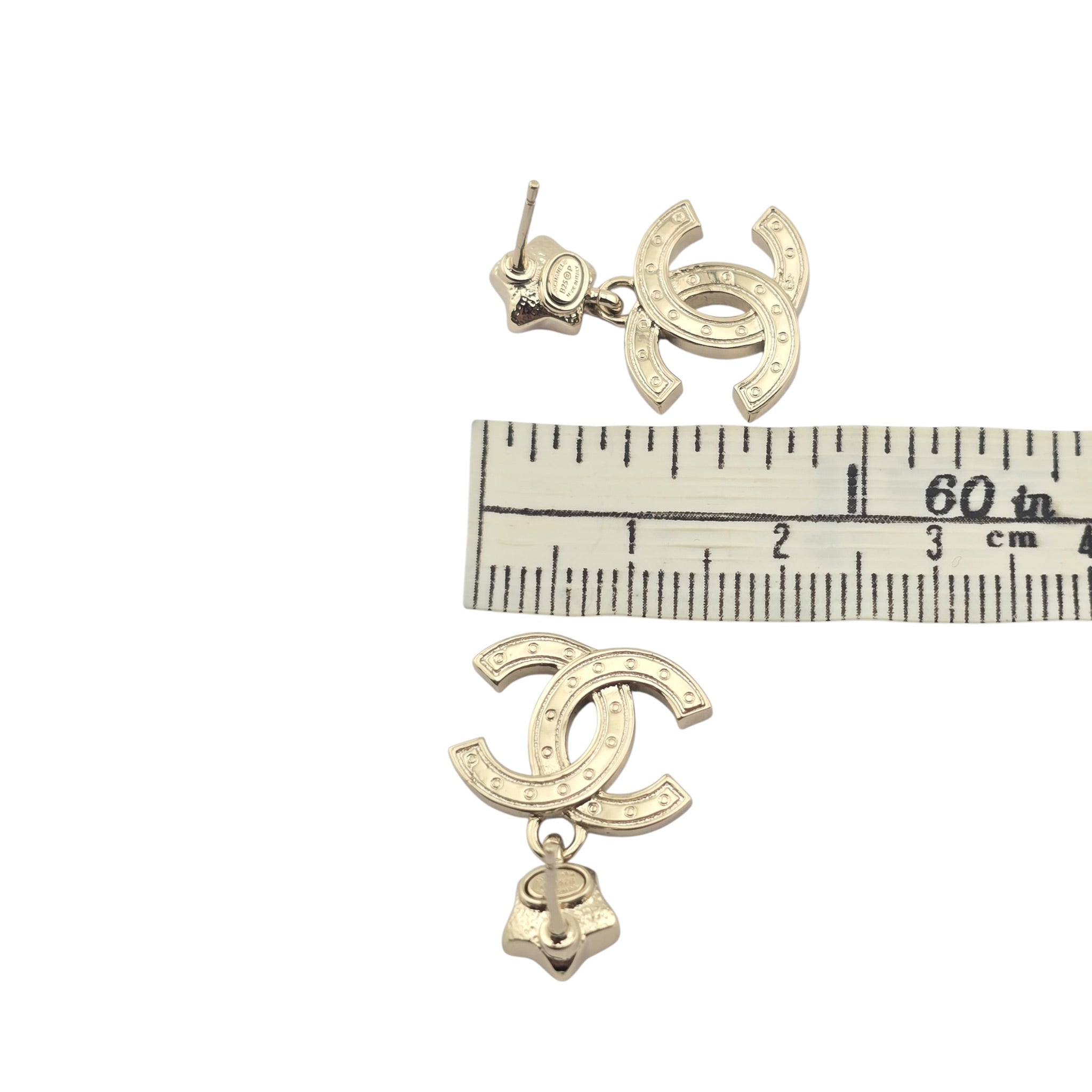 Chanel CC Metal Crystal Star Drop Earrings Gold Pink CHANEL