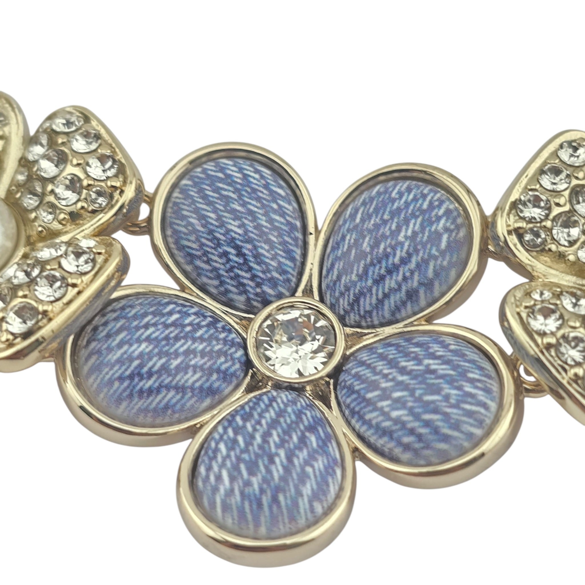 Chanel CC Blue Gold Flower Crystal Resin Denim Necklace 2026 CHANEL