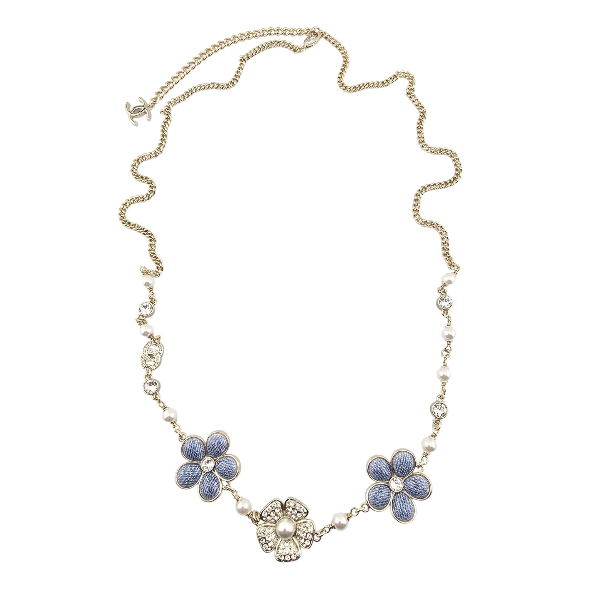 Chanel CC Gold Blue Flower Resin Denim Necklace 2026 CHANEL