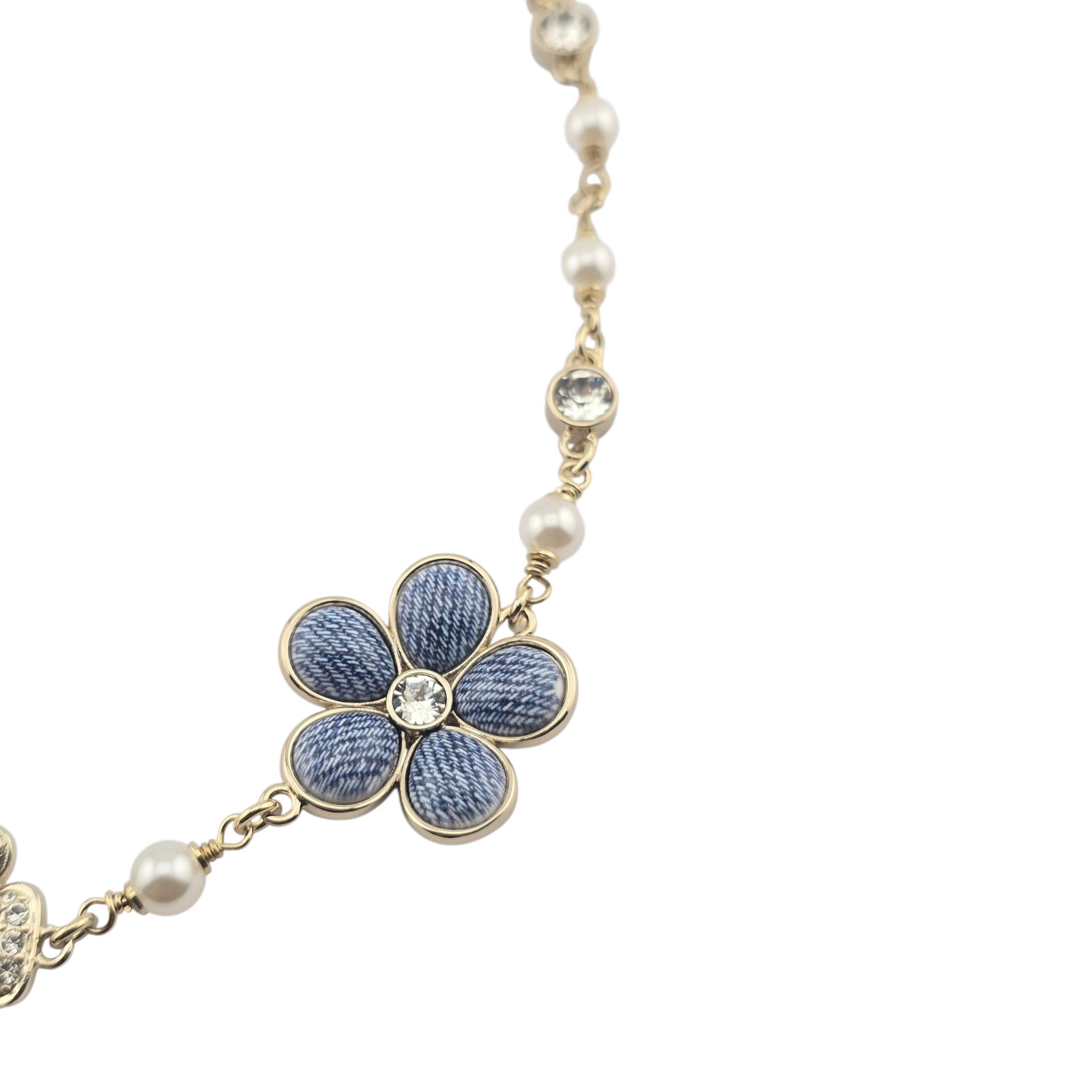 Chanel CC Gold Blue Flower Resin Denim Necklace 2026 CHANEL