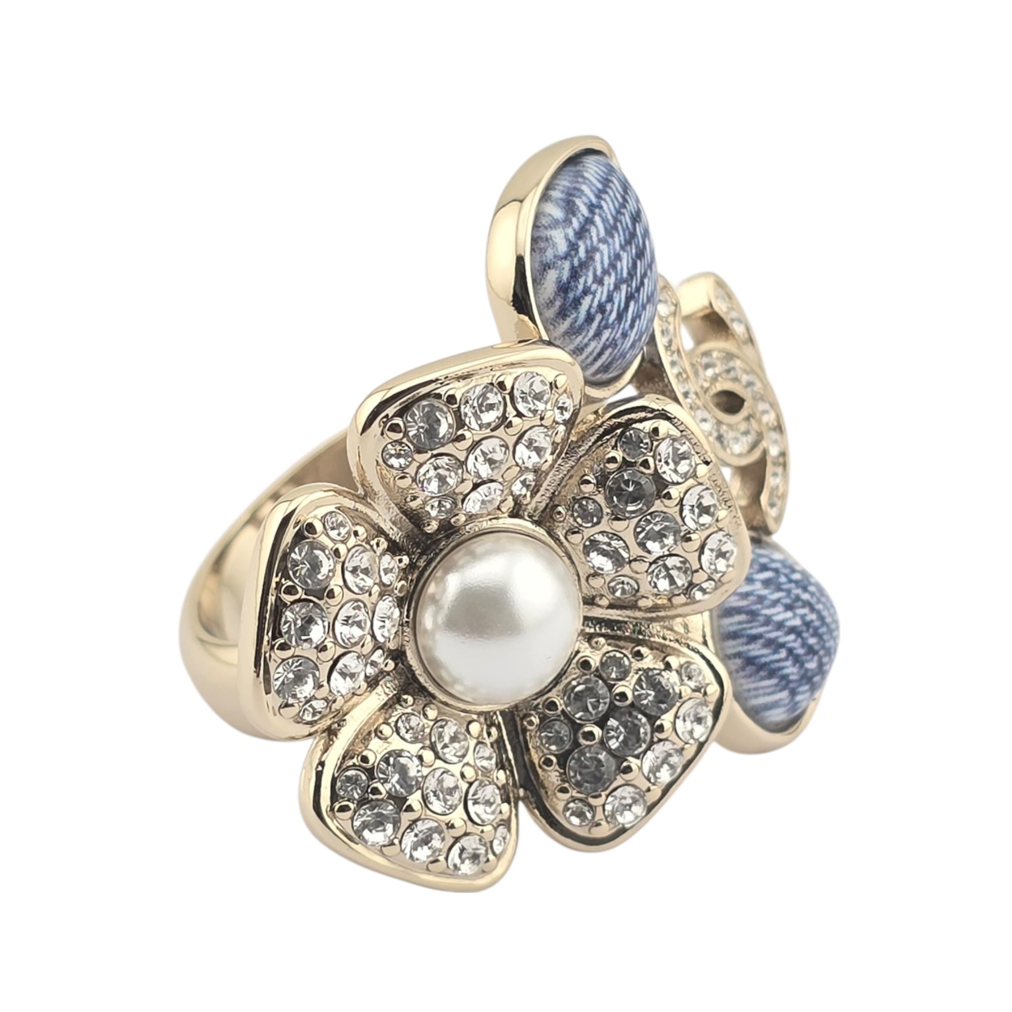 Chanel CC Blue Gold Flower Resin Denim Ring 2026 CHANEL