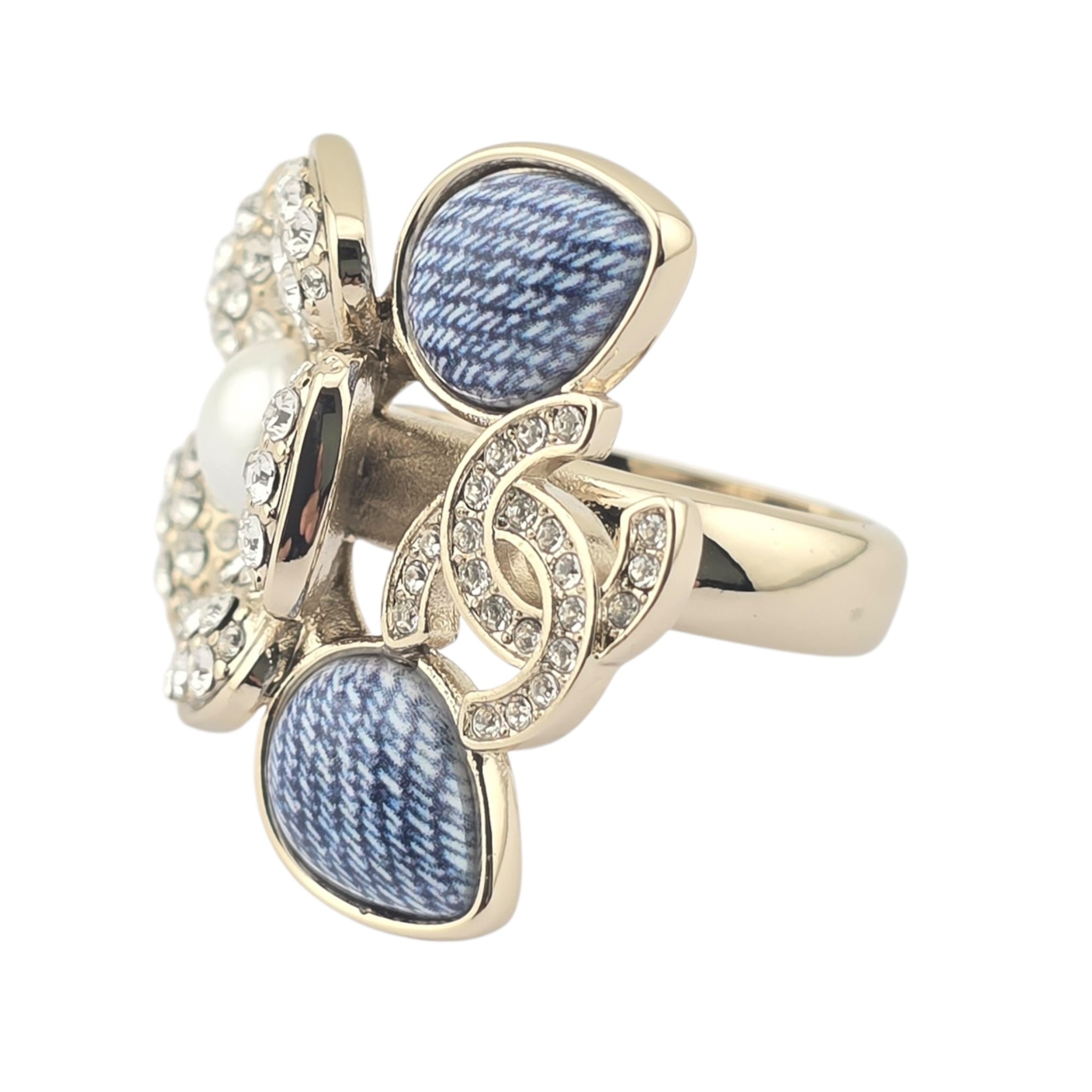 Chanel CC Blue Gold Flower Resin Denim Ring 2026 CHANEL