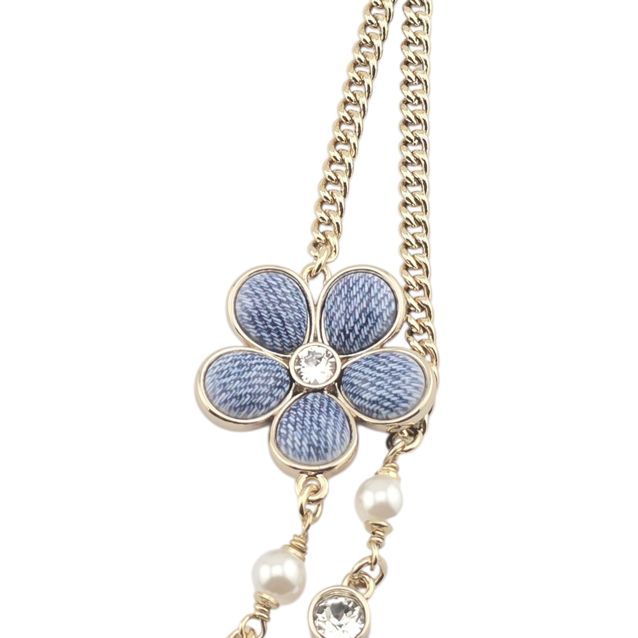 Chanel CC Blue Gold Flower Resin Denim Long Necklace 2026 CHANEL