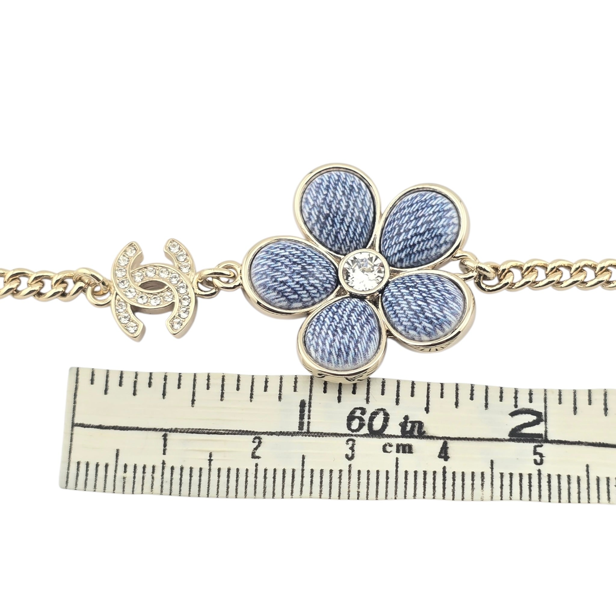Chanel CC Blue Gold Flower Resin Denim Long Necklace 2026 CHANEL