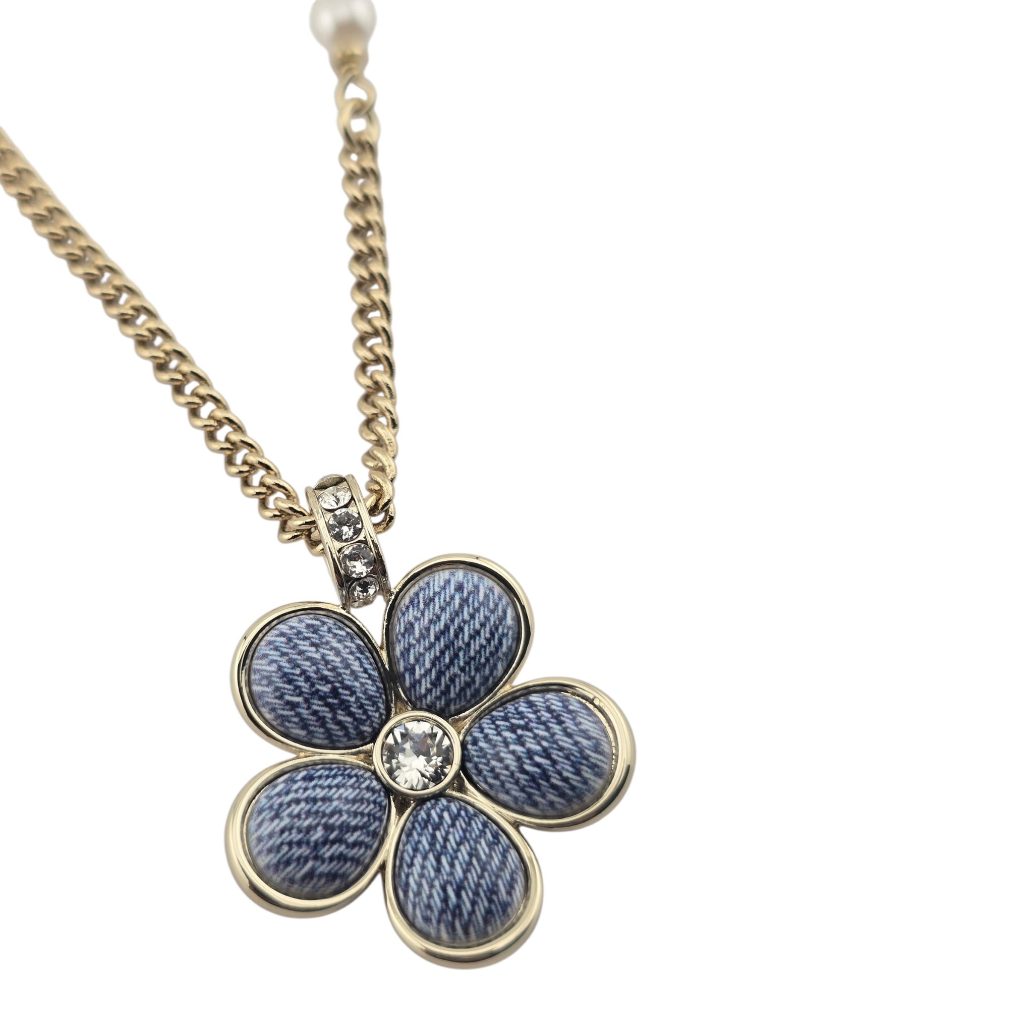 Chanel CC Blue Gold Flower Resin Denim Necklace 2026 CHANEL