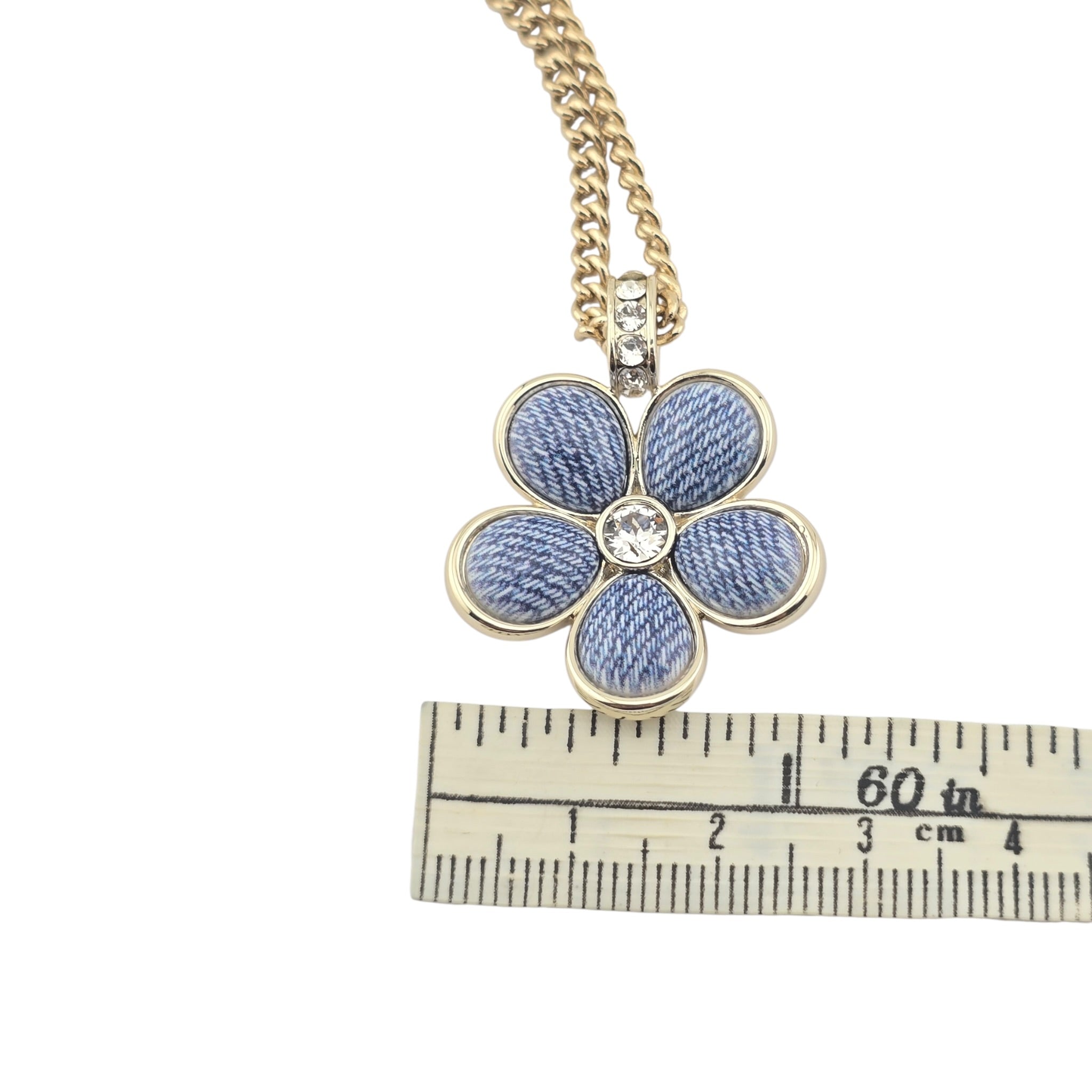 Chanel CC Blue Gold Flower Resin Denim Necklace 2026 CHANEL