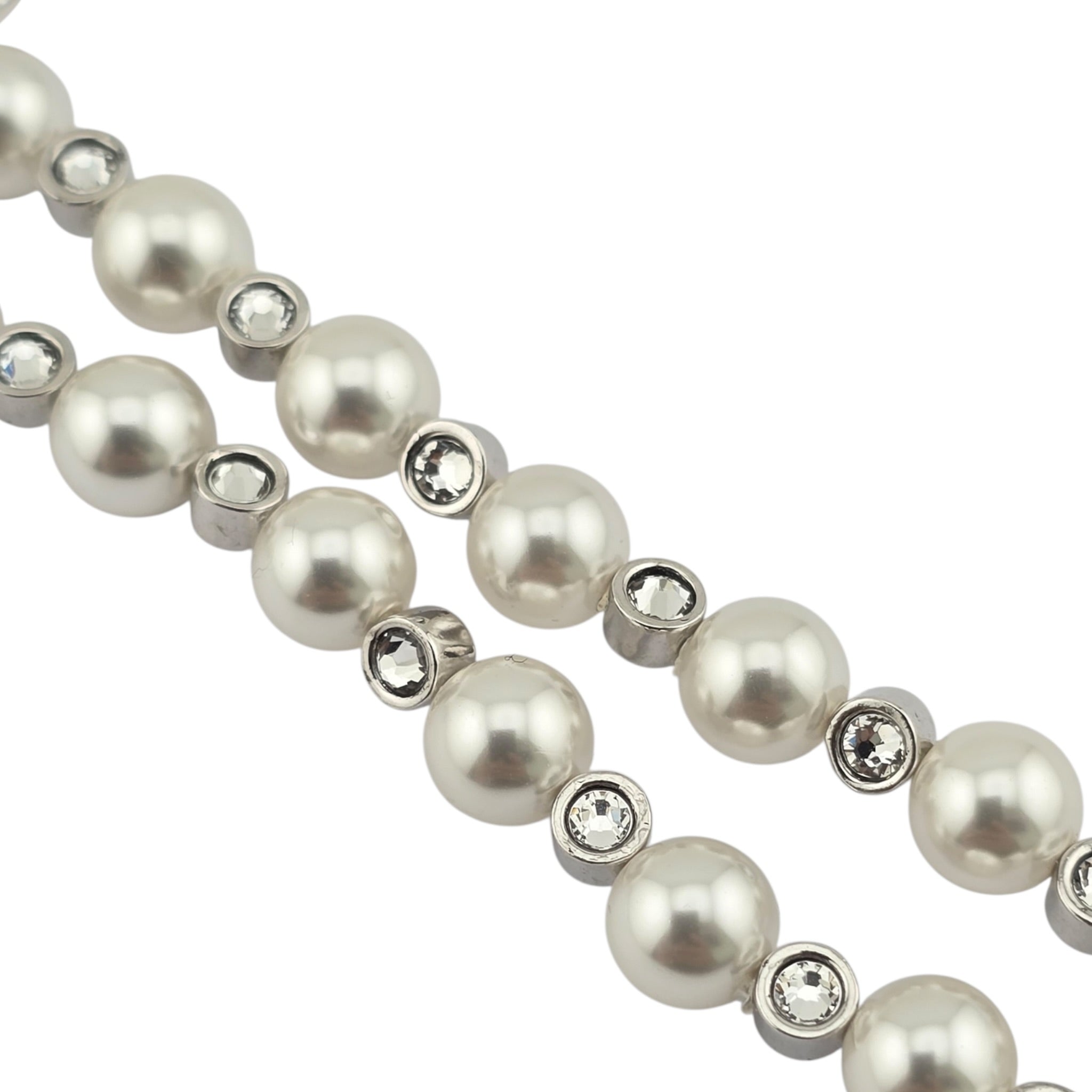 Chanel CC Faux Pearl Silver Crystal Long Necklace 2025 CHANEL