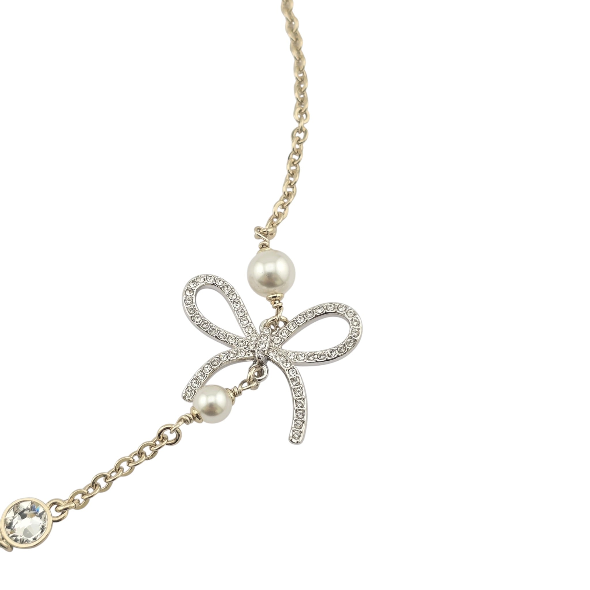 Chanel CC Gold Silver Bow Faux Pearl Necklace 2025 CHANEL