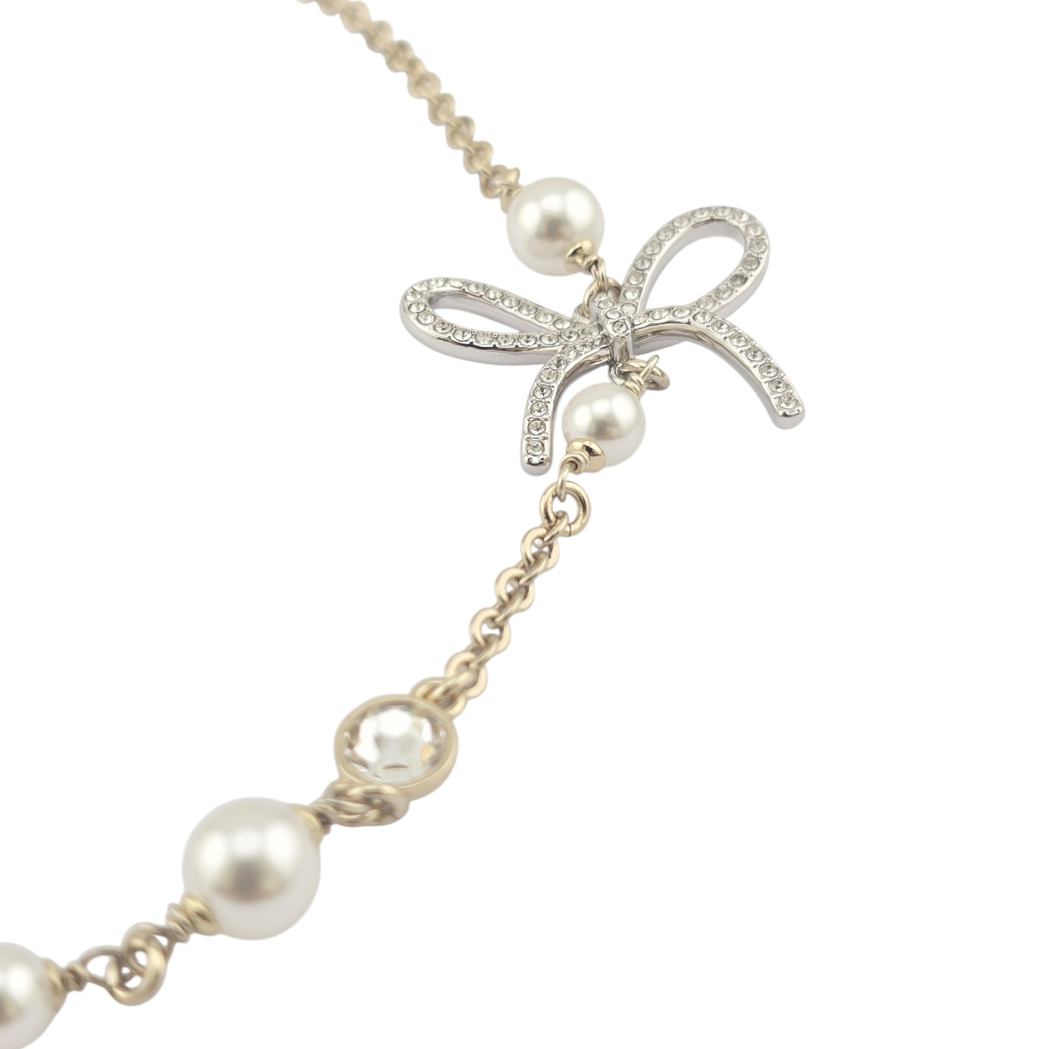 Chanel CC Gold Silver Bow Faux Pearl Necklace 2025 CHANEL