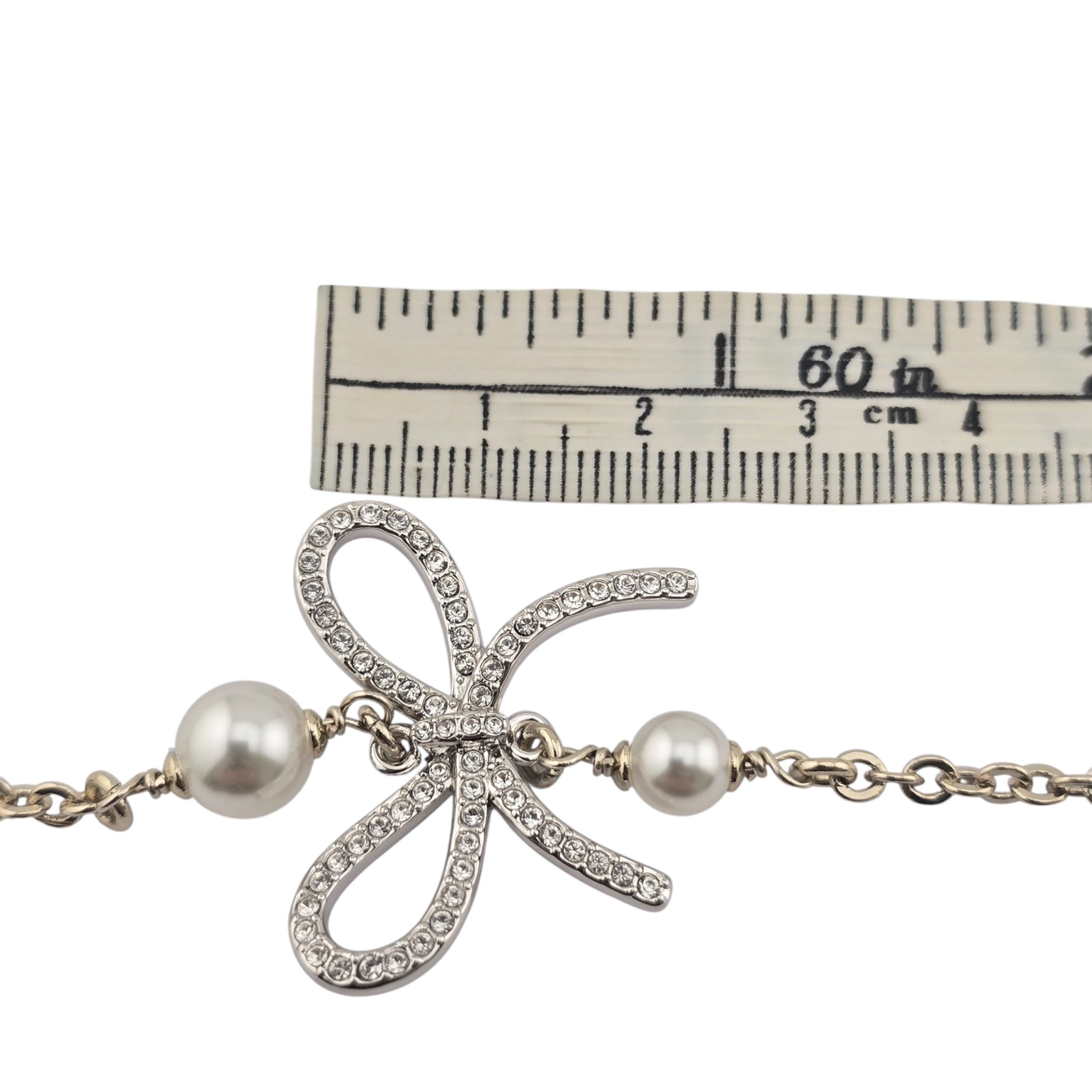 Chanel CC Gold Silver Bow Faux Pearl Necklace 2025 CHANEL