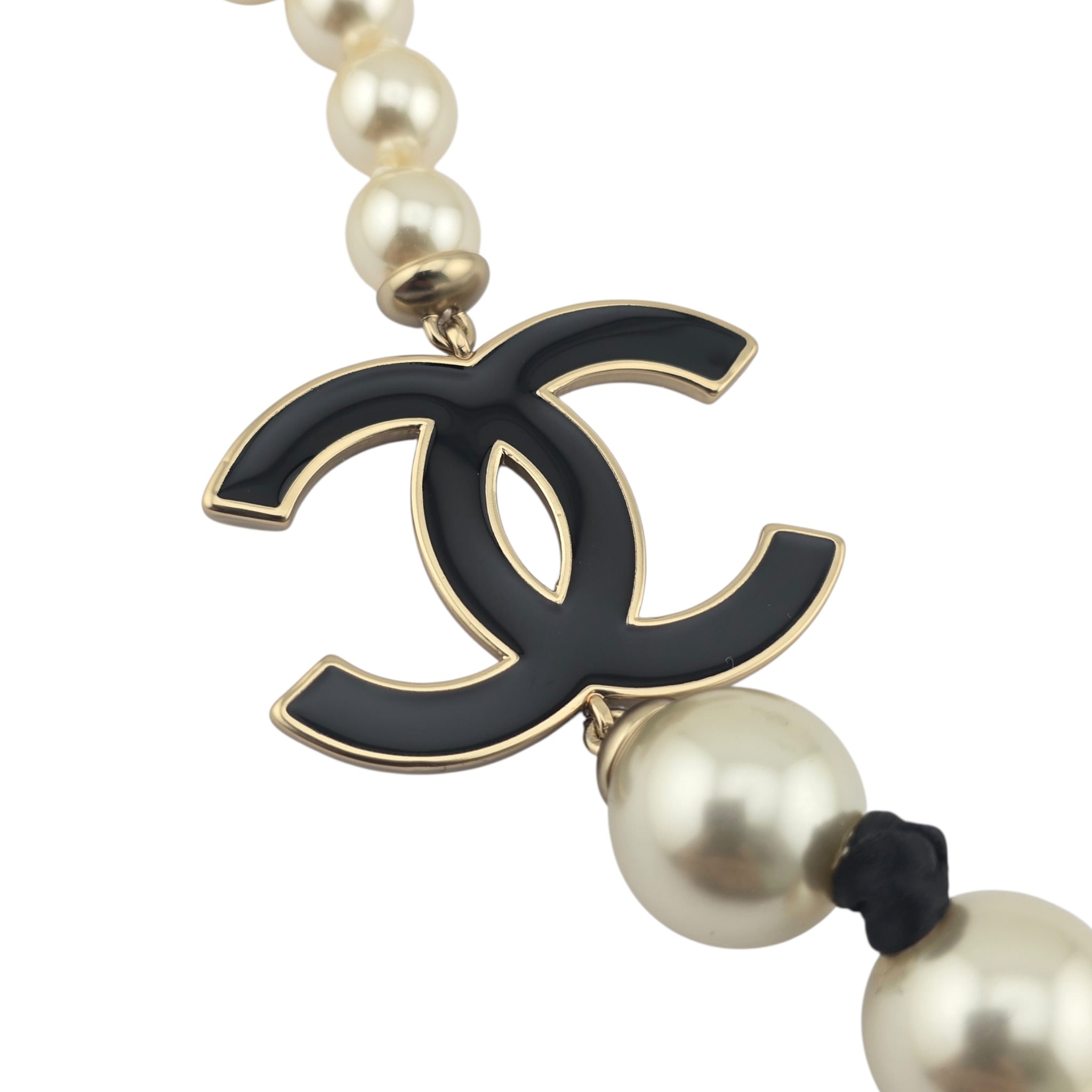 Chanel CC Faux Pearl Black Long Necklace 2025 CHANEL